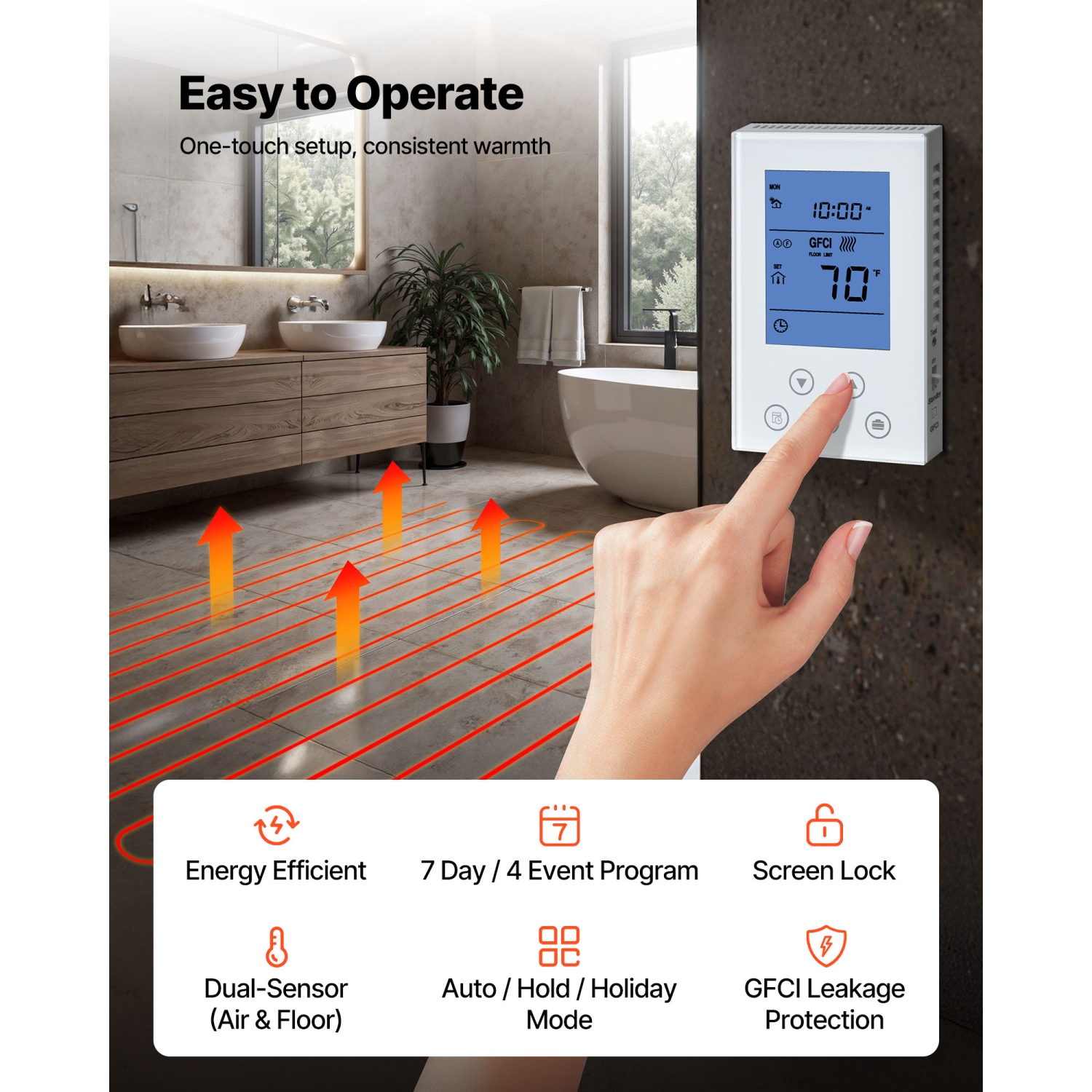 VEVOR 50 sqft Floor Heating Mat System, 120V Electric Radiant Heated Floor System, with Decoupling Membrane & Smart Control Thermostat & Alarm, Easy