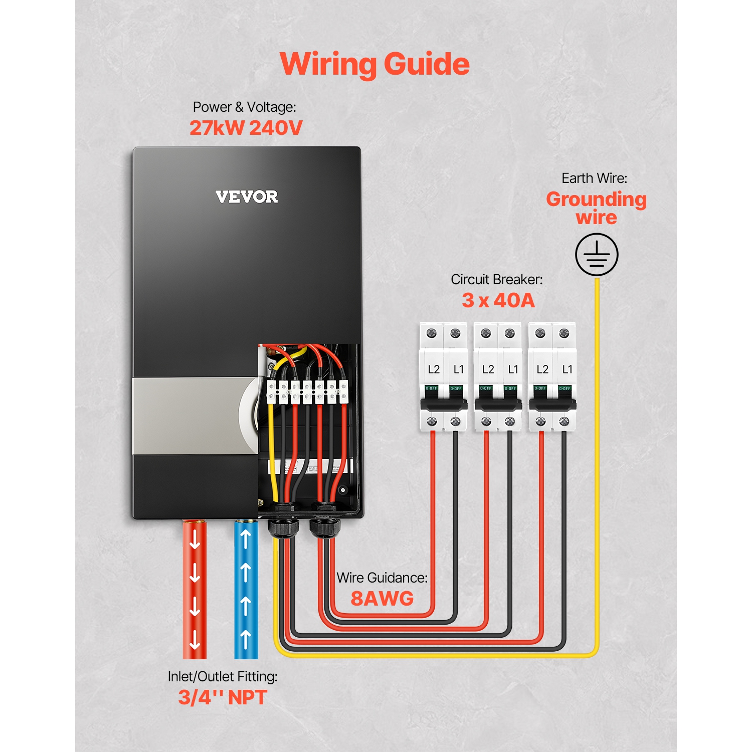 VEVOR 27kW Tankless Electric Water Heater, Instant Hot Water Heater Under Sink, On Demand for Kitchen, Office with LCD Touch Screen, Child Security