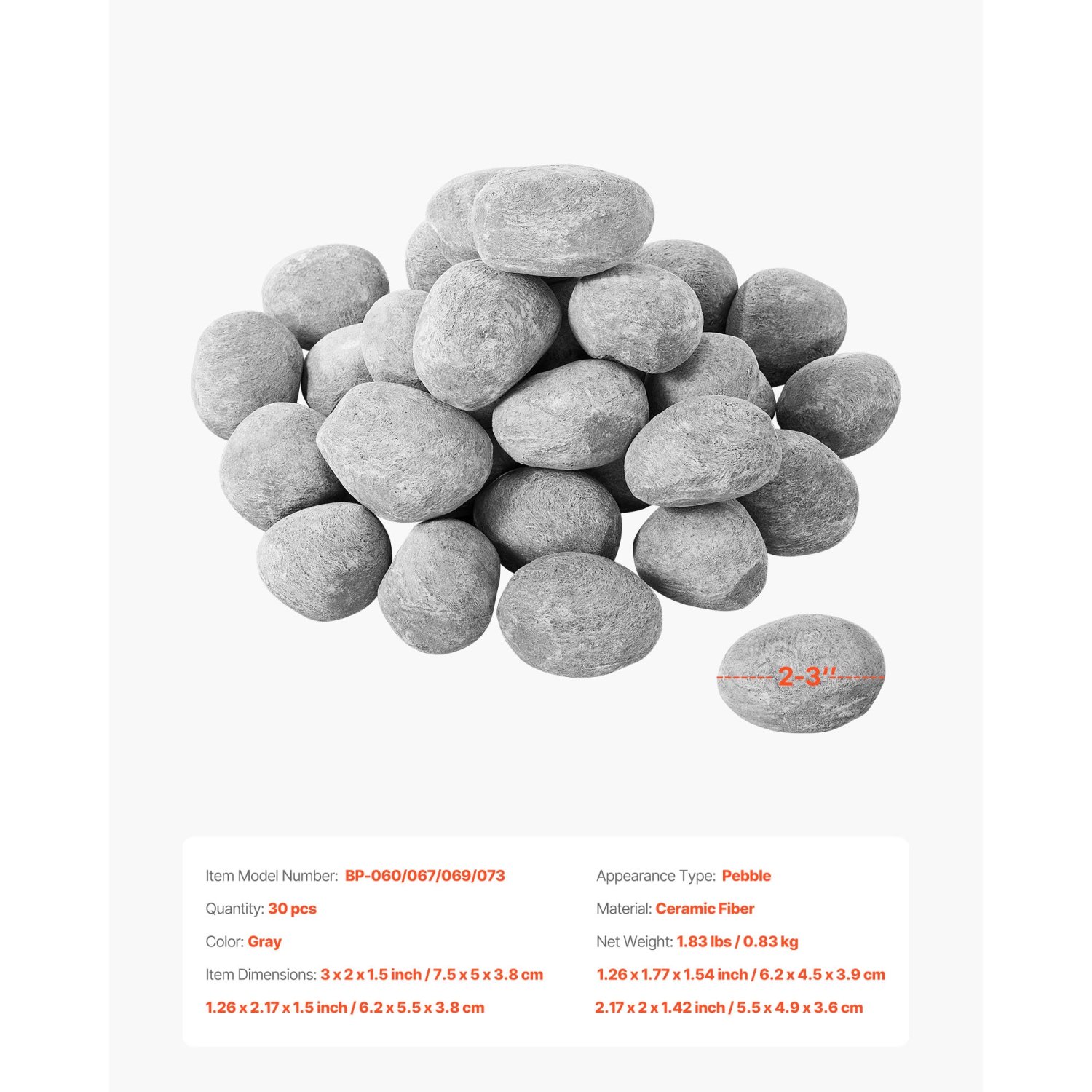 Pierre de foyer en céramique VEVOR 2-3&nbsp;po, 30 pierres de lave, pierres de foyer réutilisables pour l'intérieur et l'extérieur, pierre de foyer