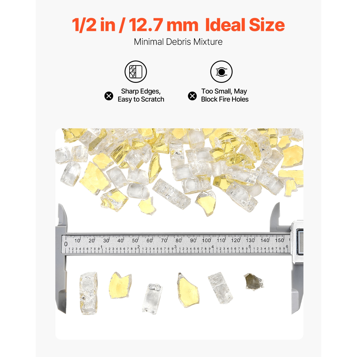 Verre à foyer VEVOR 10 lb/4,5&nbsp;kg, roches de foyer résistantes aux températures élevées, roches de verre réfléchissantes et sans fumée