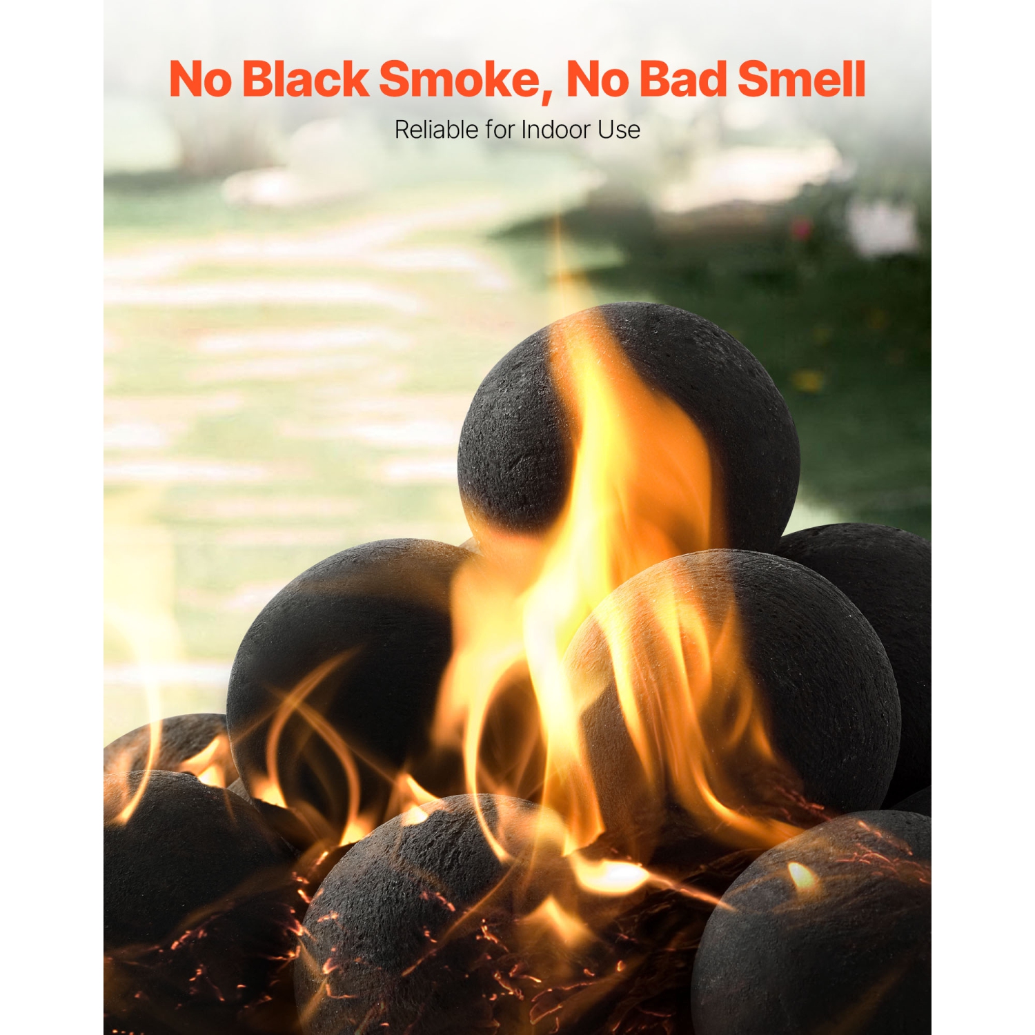 VEVOR 3 Inch Ceramic Fire Balls, 15 Pcs Round Fire Stones, Reusable Lava Rocks Indoor/Outdoor Use, Decorative Fire Pit Rocks for Propane/Gas