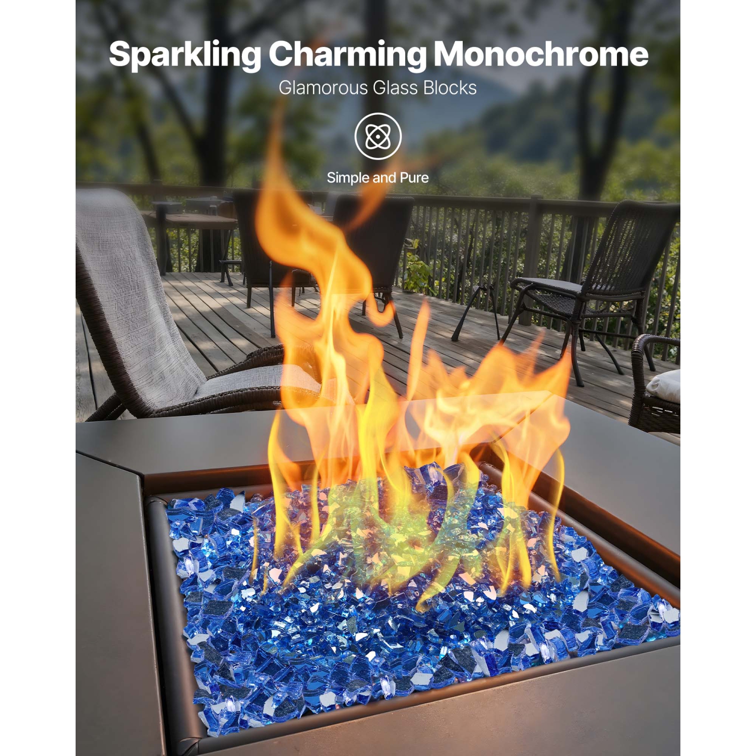 VEVOR 10LBS/4.5KG Fire Glass, High-Temperature Resistant Fireplace Rocks, 1/4 In/6.35mm Reflective+Smokeless Firepit Glass Rock, Stone Landscaping