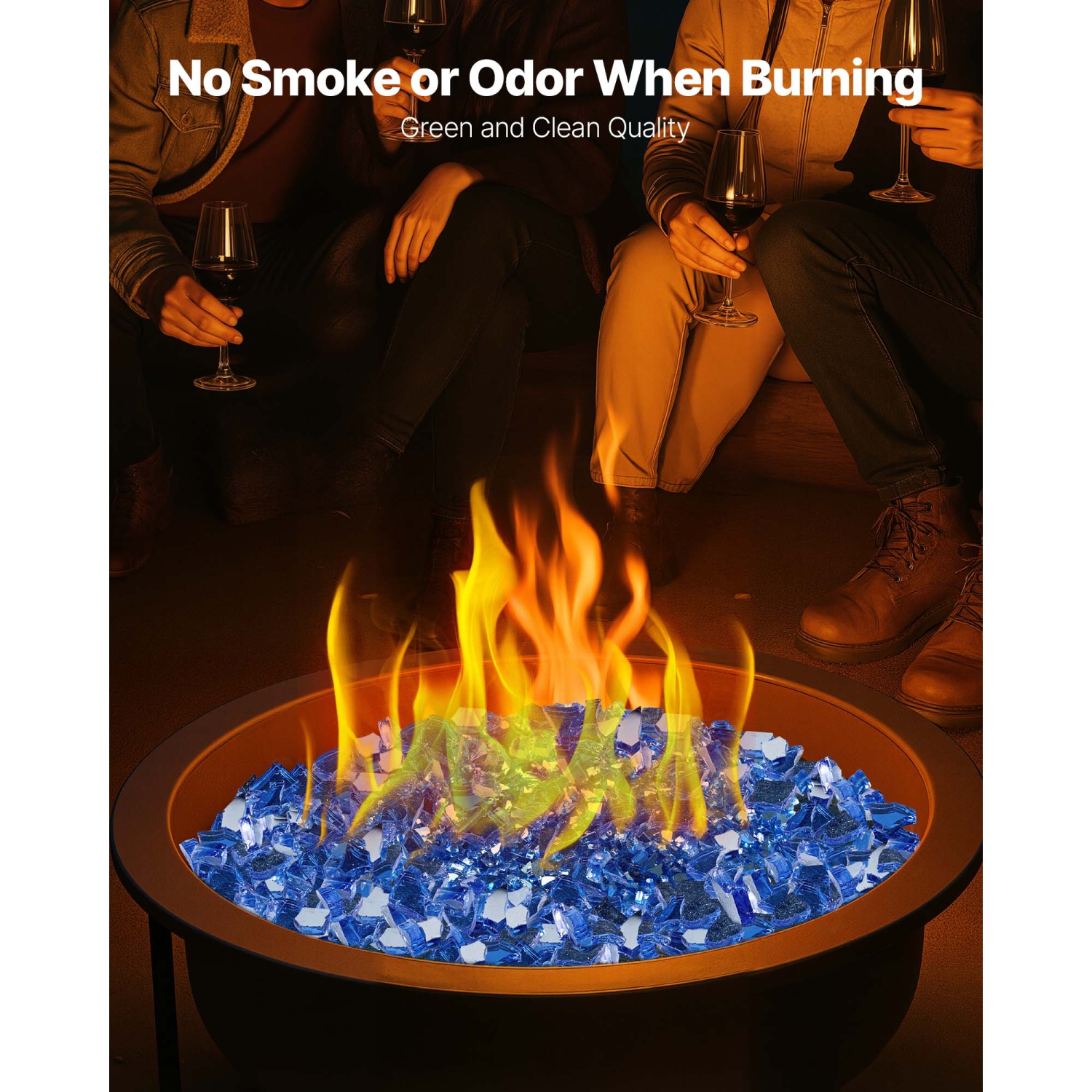 VEVOR 10LBS/4.5KG Fire Glass, High-Temperature Resistant Fireplace Rocks, 1/4 In/6.35mm Reflective+Smokeless Firepit Glass Rock, Stone Landscaping