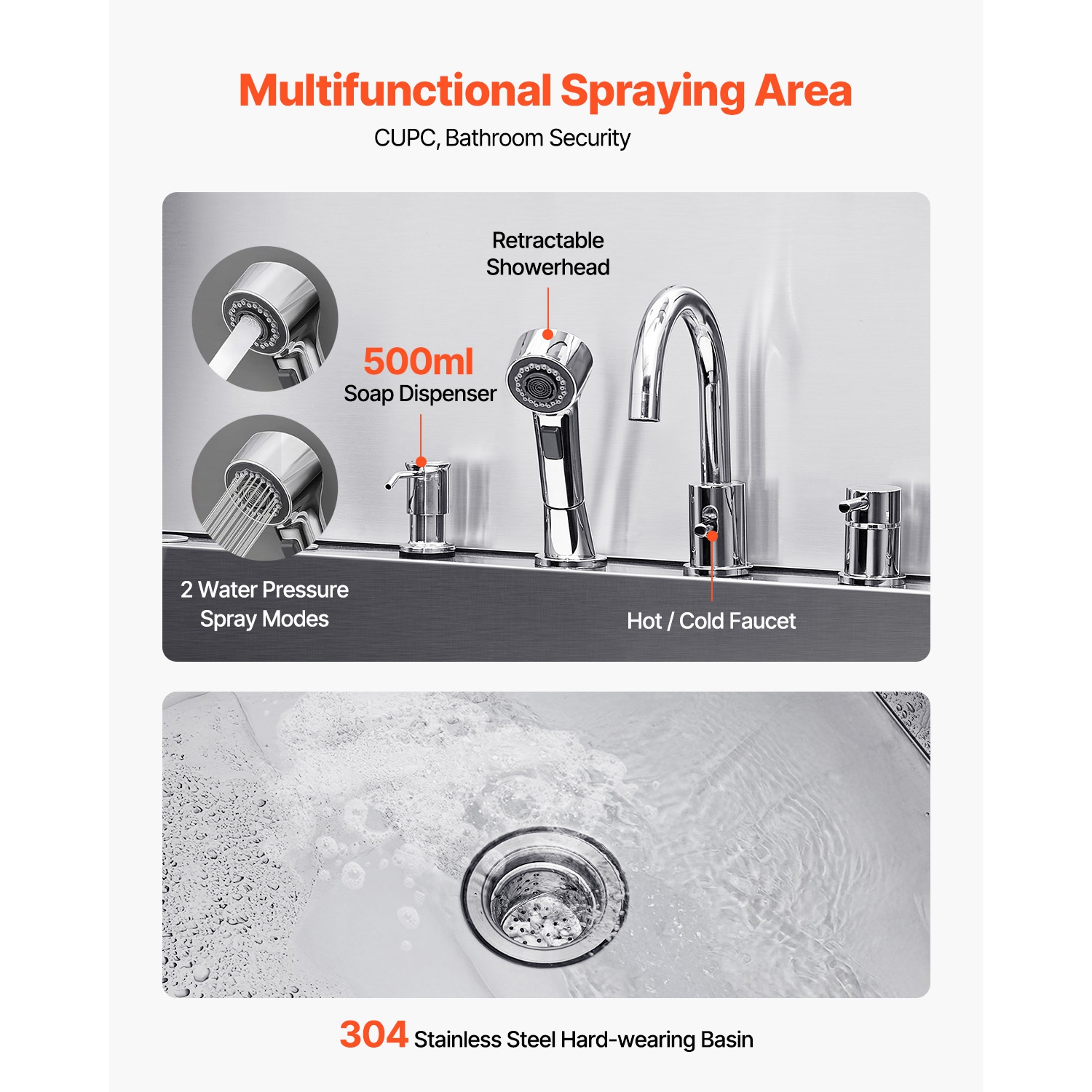 VEVOR 61-inch Stainless Steel Dog Washing Station, Pet Grooming Tub w/ Ramp, Water Filter Board, Faucet & Showerhead & Leash Bathtub for Large &