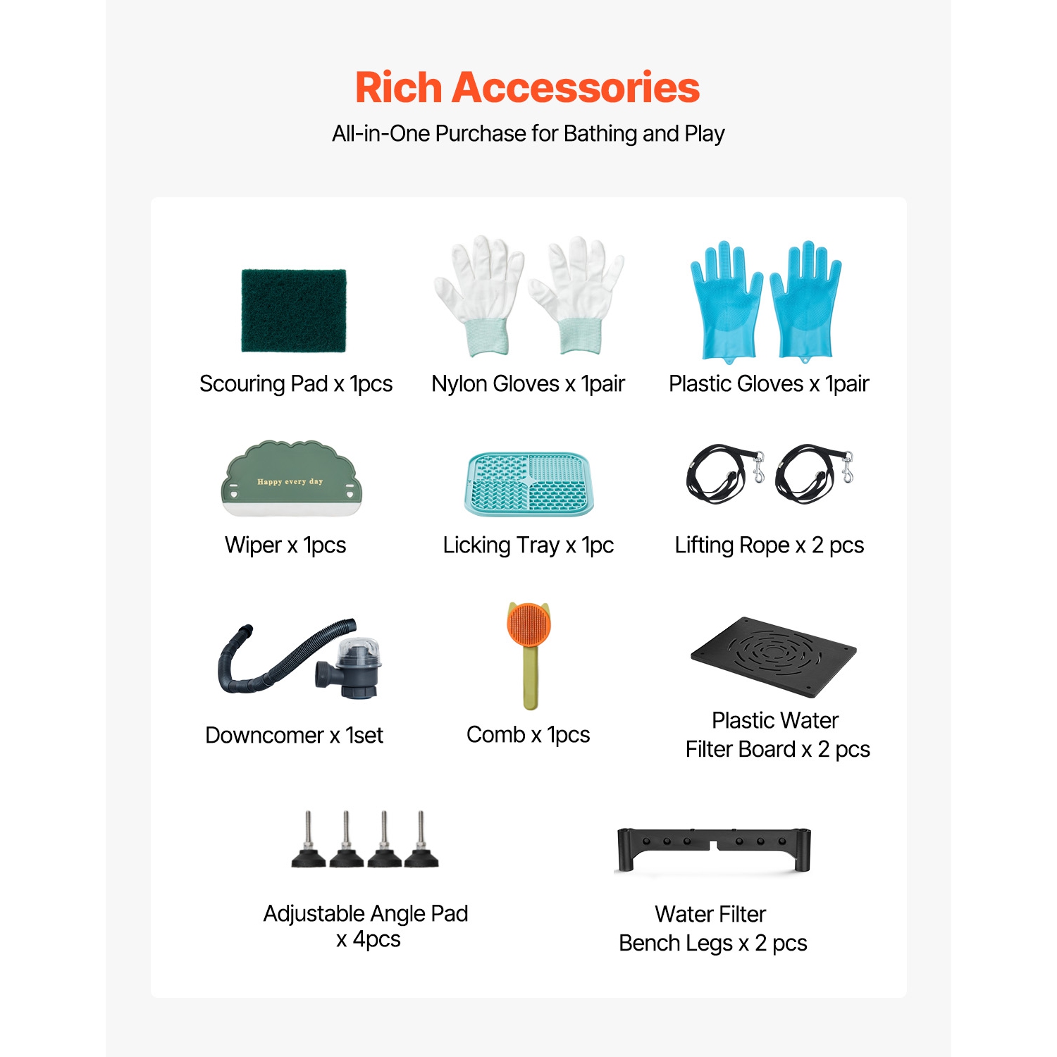 VEVOR 61-inch Stainless Steel Dog Washing Station, Pet Grooming Tub w/ Ramp, Water Filter Board, Faucet & Showerhead & Leash Bathtub for Large &