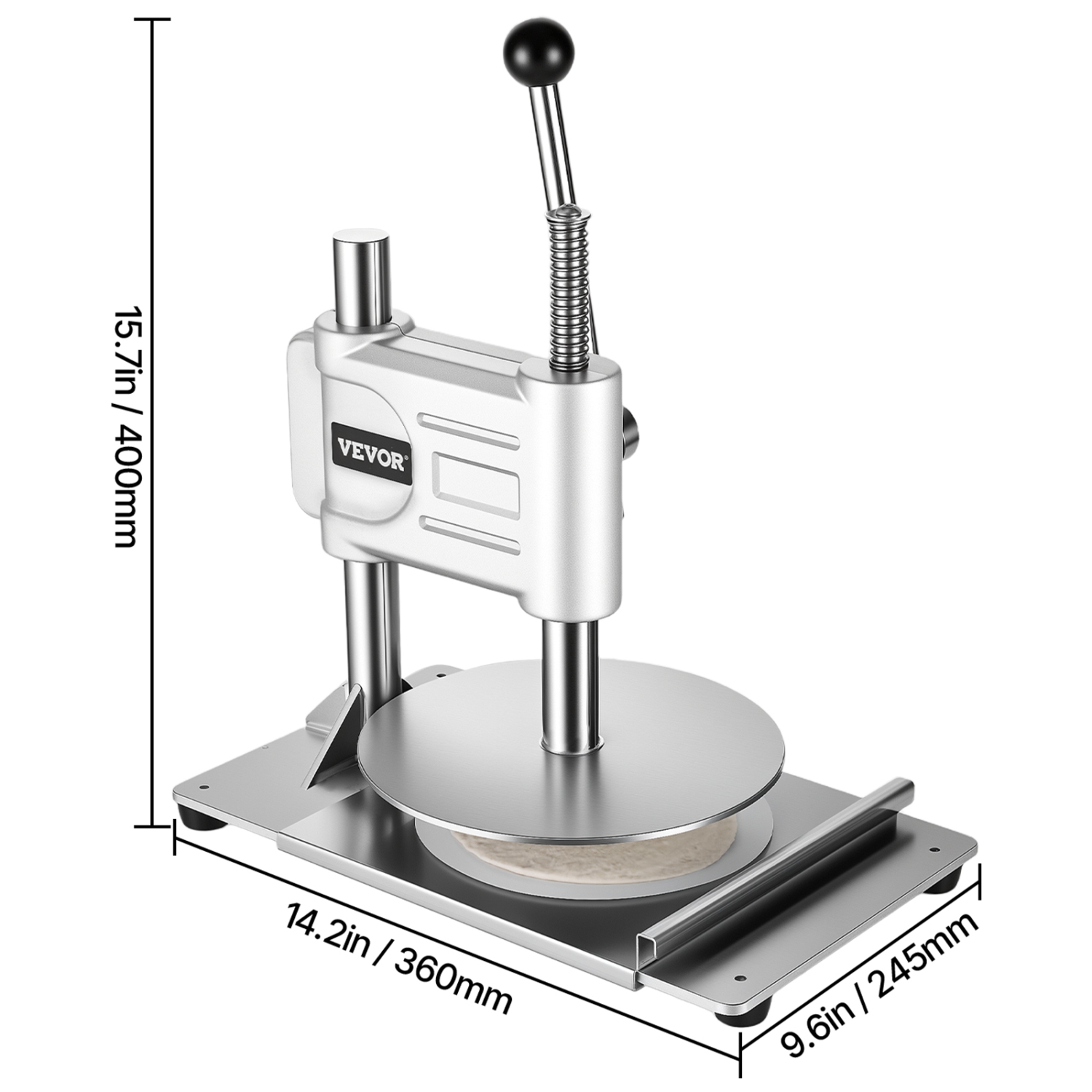 VEVOR 9.5-inch Manual Pizza Dough Press Machine, Pizza Pastry Press Plate, Stainless Steel Presser, Commercial Chapati Sheet Crust Maker, with Handle