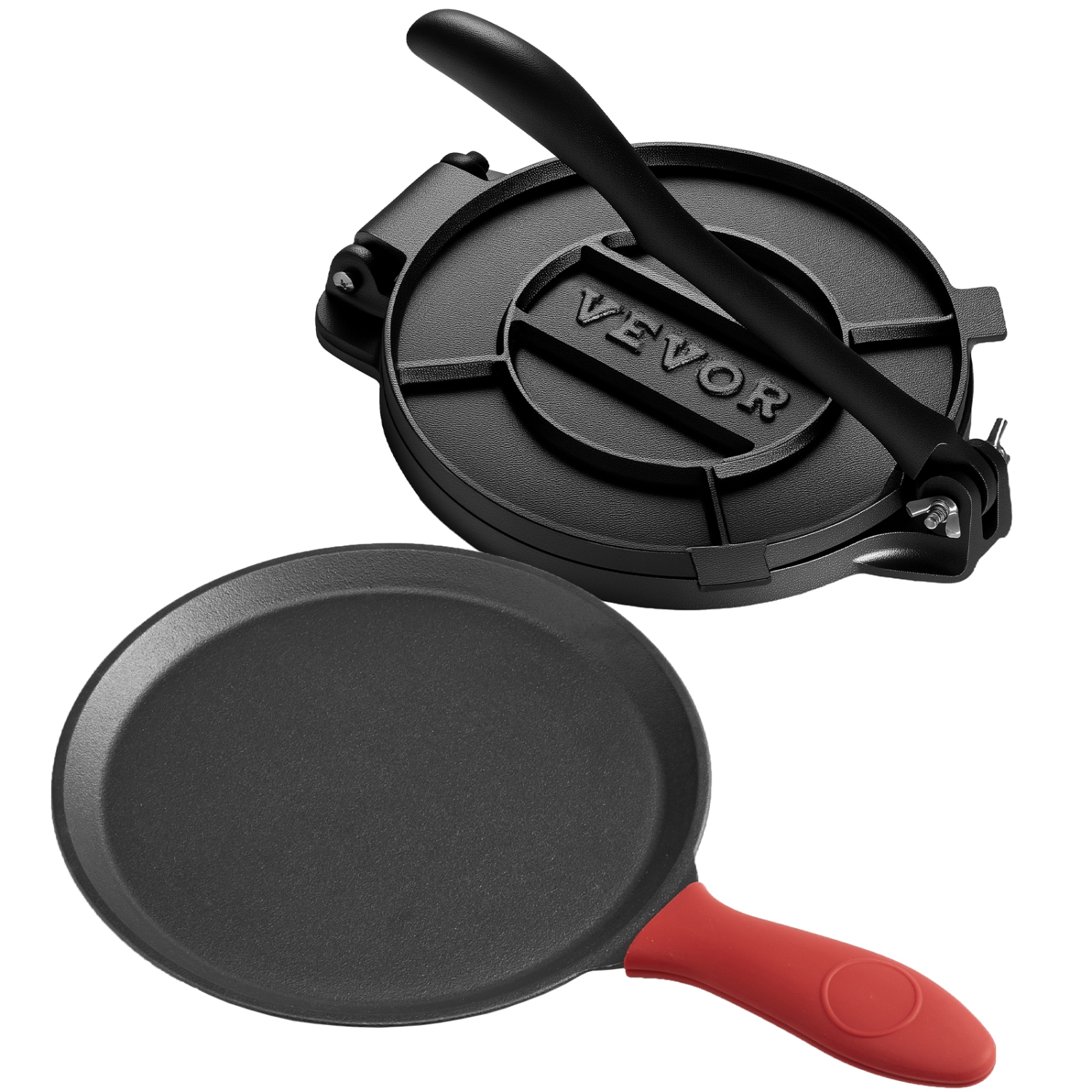 VEVOR 8-Inch Tortilla Press, Cast Iron Tortilla and Roti Maker, Heavy Duty Tortilladora Press, Pataconera Makers with Handle and 100 Pcs Parchment