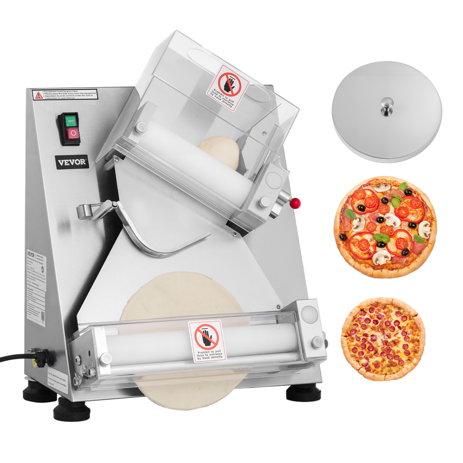 VEVOR 260pcs/Hour Pizza Dough Roller Sheeter, 3-14 in Automatic Stainless Steel Pizza Press, Commercial Electric 370W Maker Machine, Adjustable