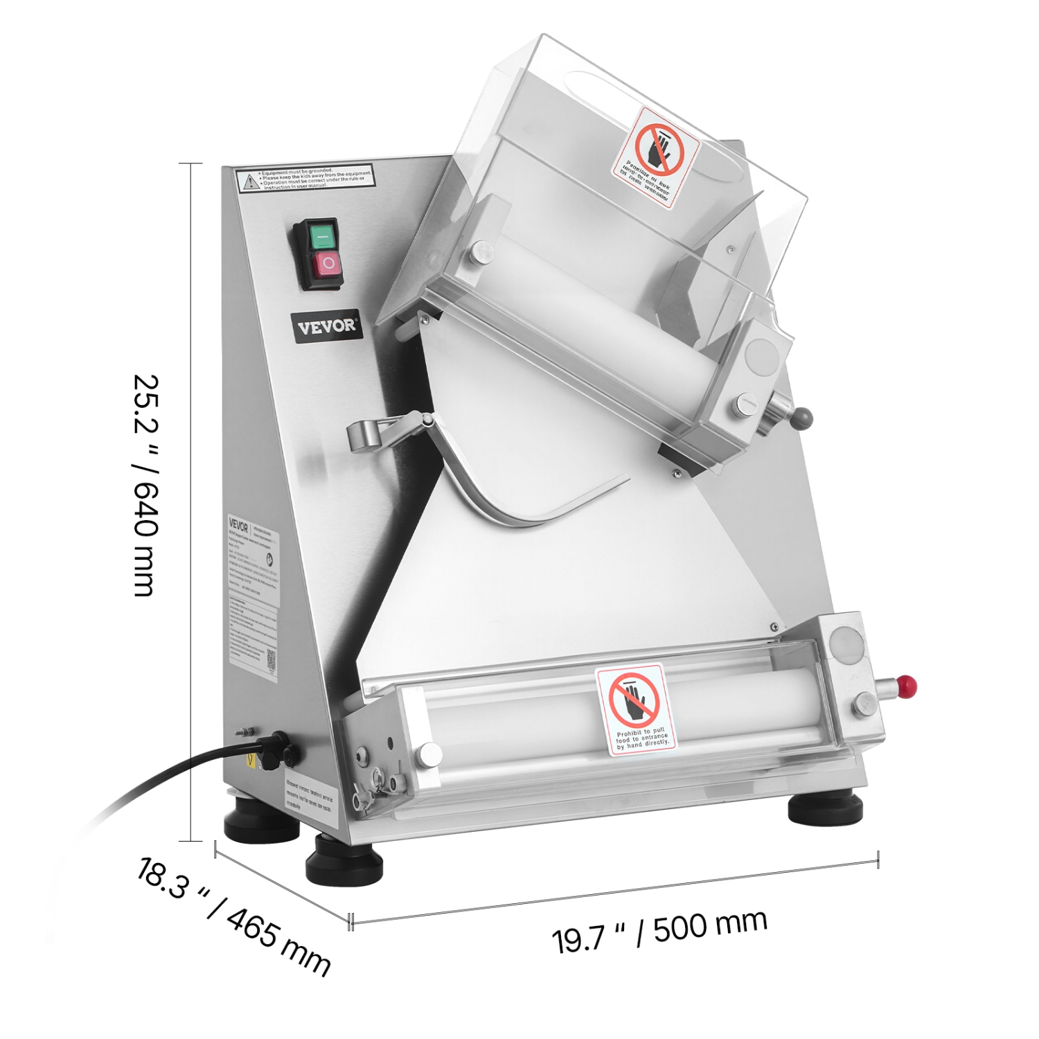 VEVOR 260pcs/Hour Pizza Dough Roller Sheeter, 3-14 in Automatic Stainless Steel Pizza Press, Commercial Electric 370W Maker Machine, Adjustable