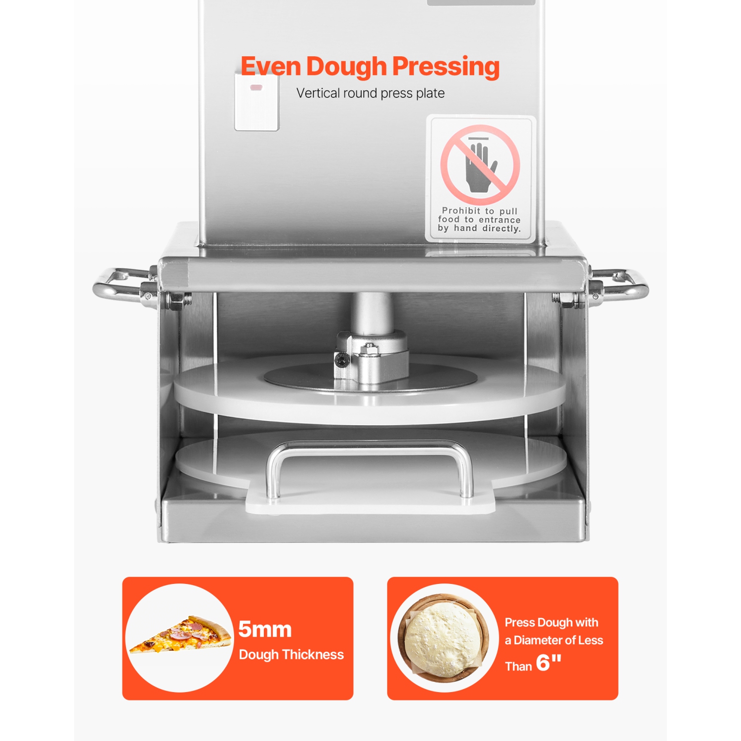VEVOR 6-inch Electric Pizza Dough Press Machine, Pizza Pastry Press Plate, Stainless Steel Presser, Adjustable Thickness Commercial Forming Machine,