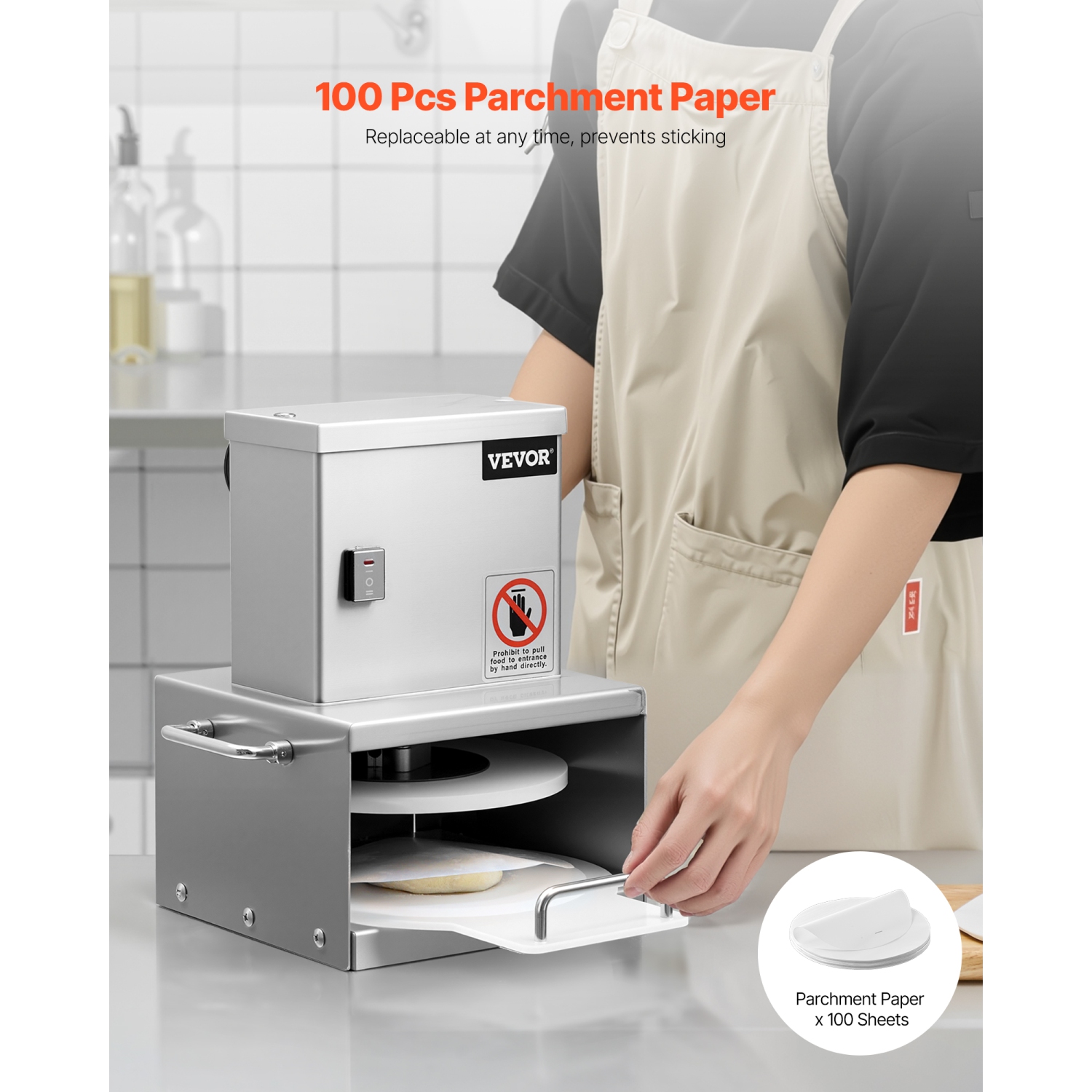 VEVOR 6-inch Electric Pizza Dough Press Machine, Pizza Pastry Press Plate, Stainless Steel Presser, Adjustable Thickness Commercial Forming Machine,