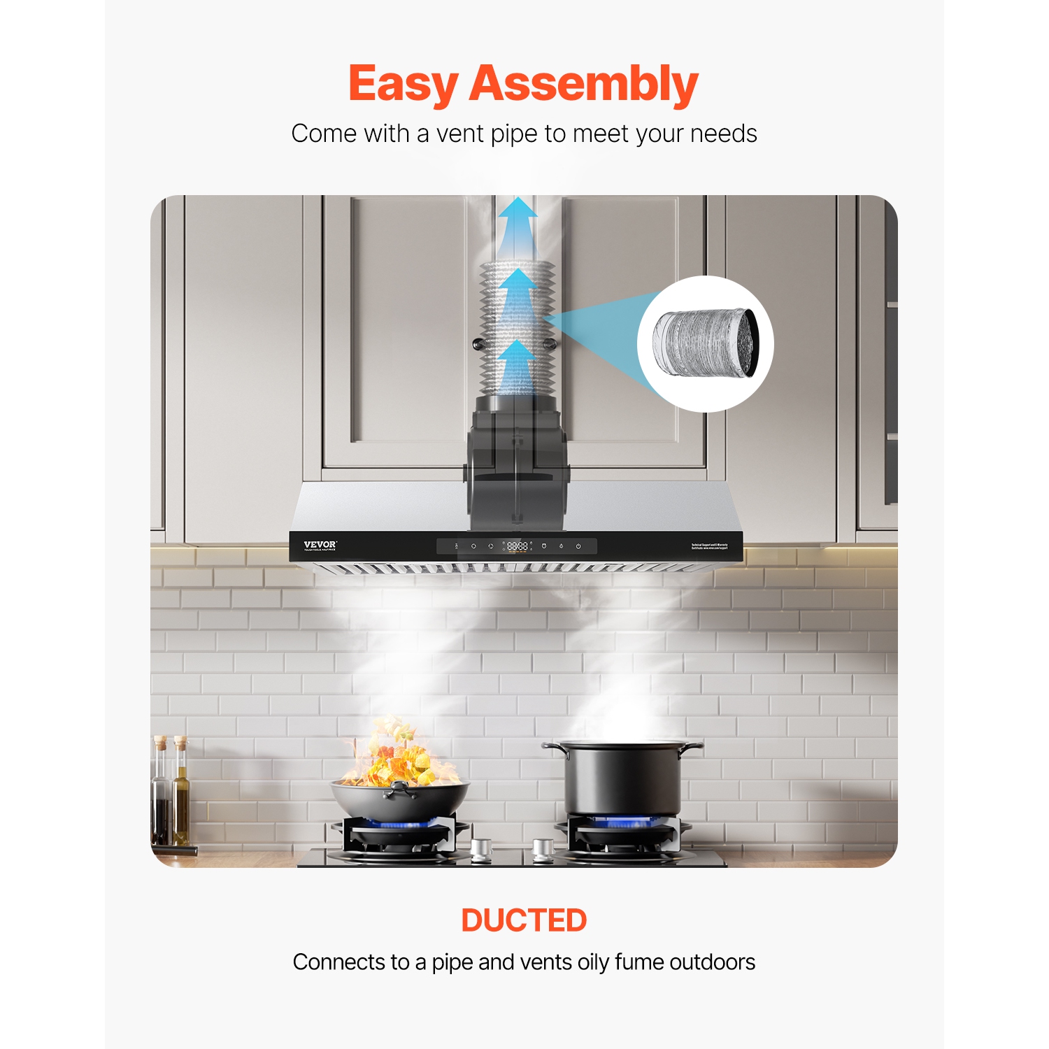 VEVOR 36-Inch Under Cabinet Range Hood, Kitchen Vent Hood, 900CFM Dual Motors Stainless Steel Stove Hood, with Gesture & Touch Control, LED Light,