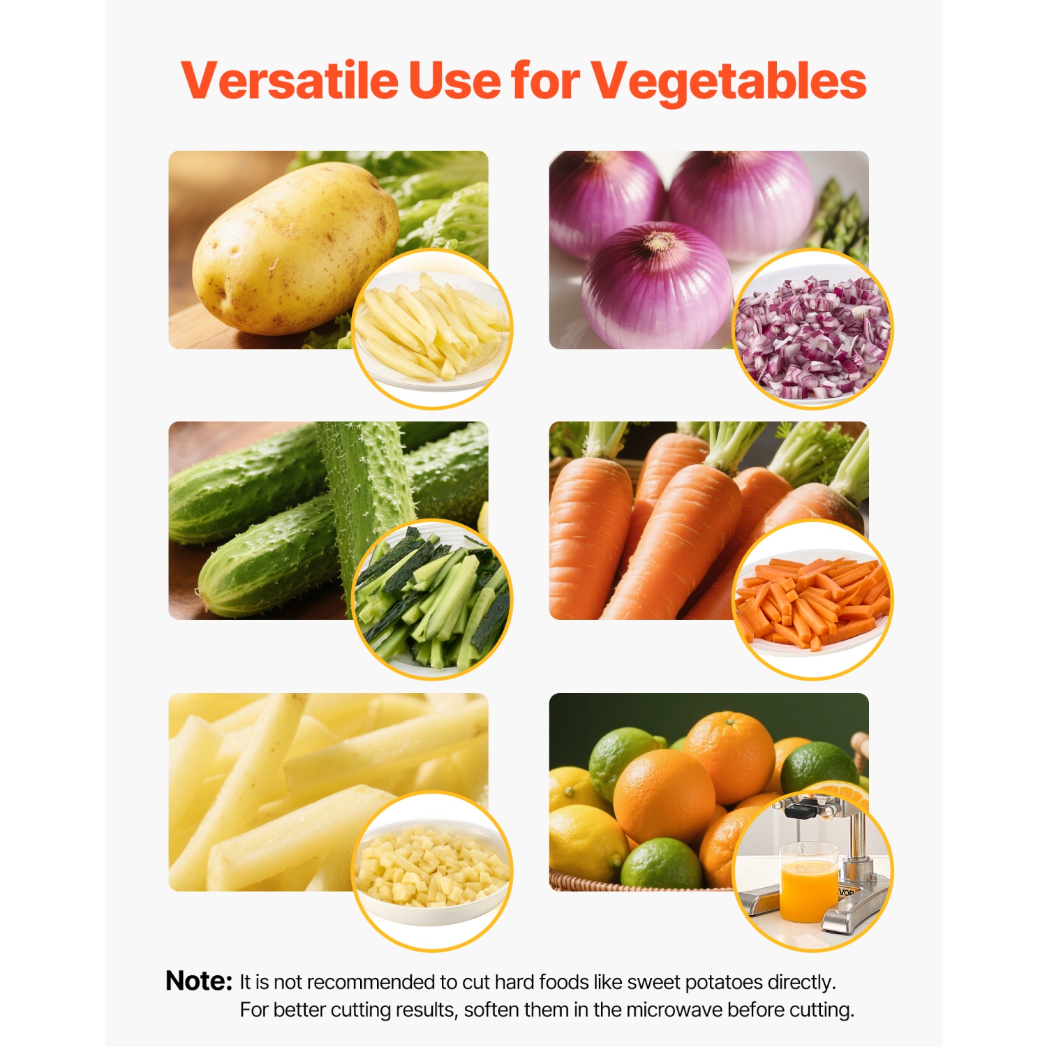 Coupe-frites commercial VEVOR, hachoir à fruits et légumes en acier inoxydable avec 3 lames de rechange 1/4-po 3/8-po de 1/2, lame à jus, trancheuse