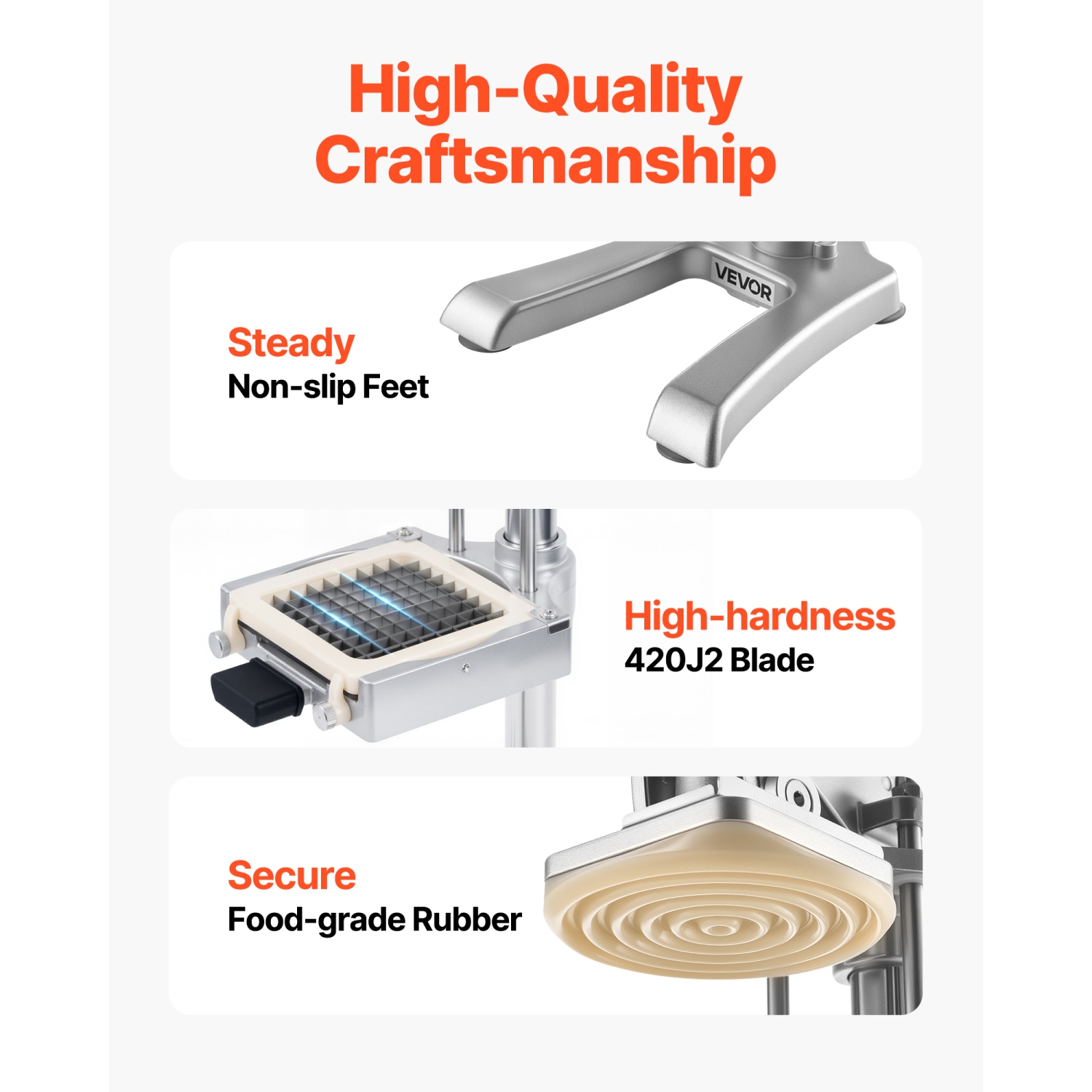 Coupe-frites commercial VEVOR, hachoir à fruits et légumes en acier inoxydable avec 3 lames de rechange 1/4-po 3/8-po de 1/2, lame à jus, trancheuse