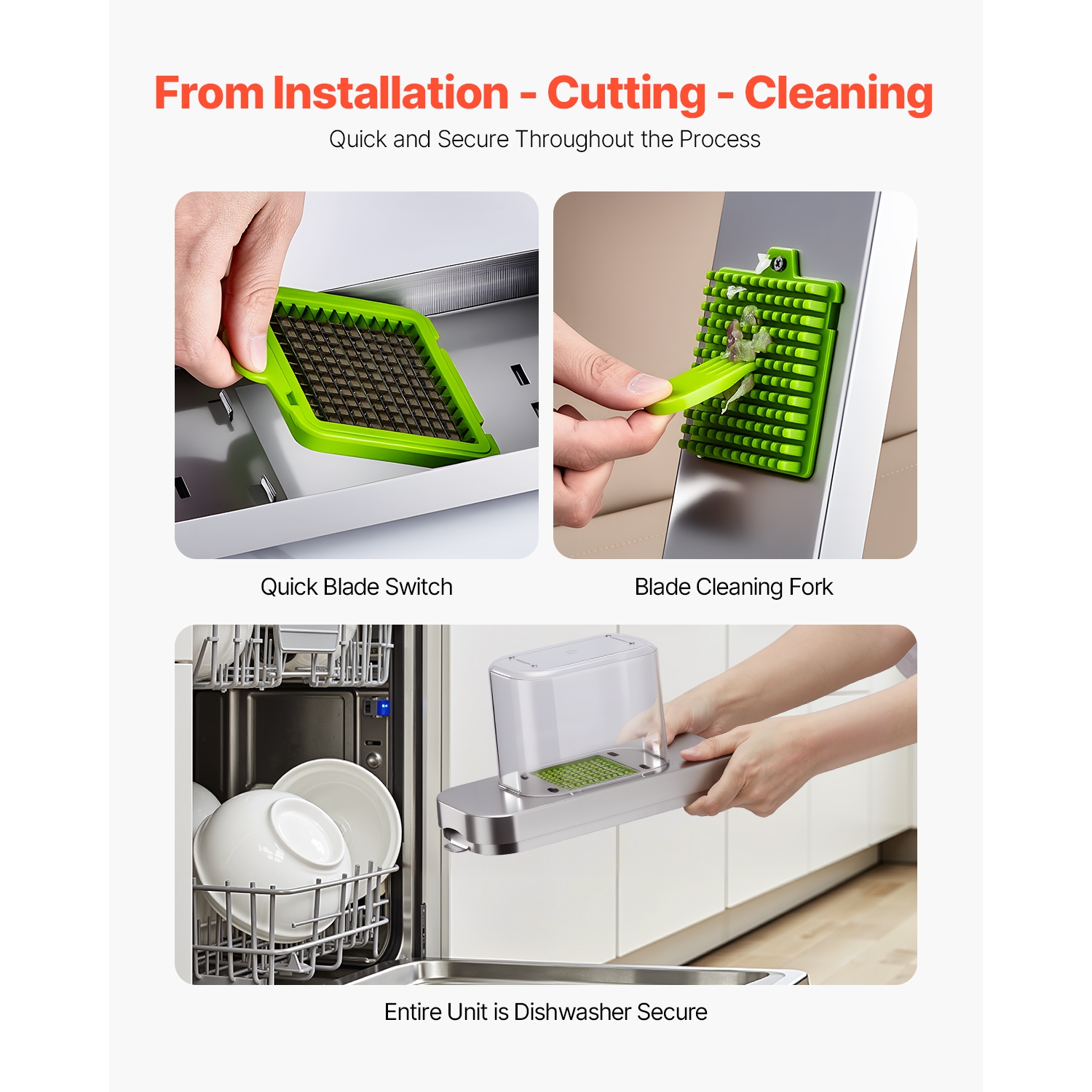 VEVOR Vegetable Chopper, Food Veggie Cutter with 3 Stainless Steel Blades, Onion Slicer with Container, Salad Potato Dicer Kitchen Gadgets &