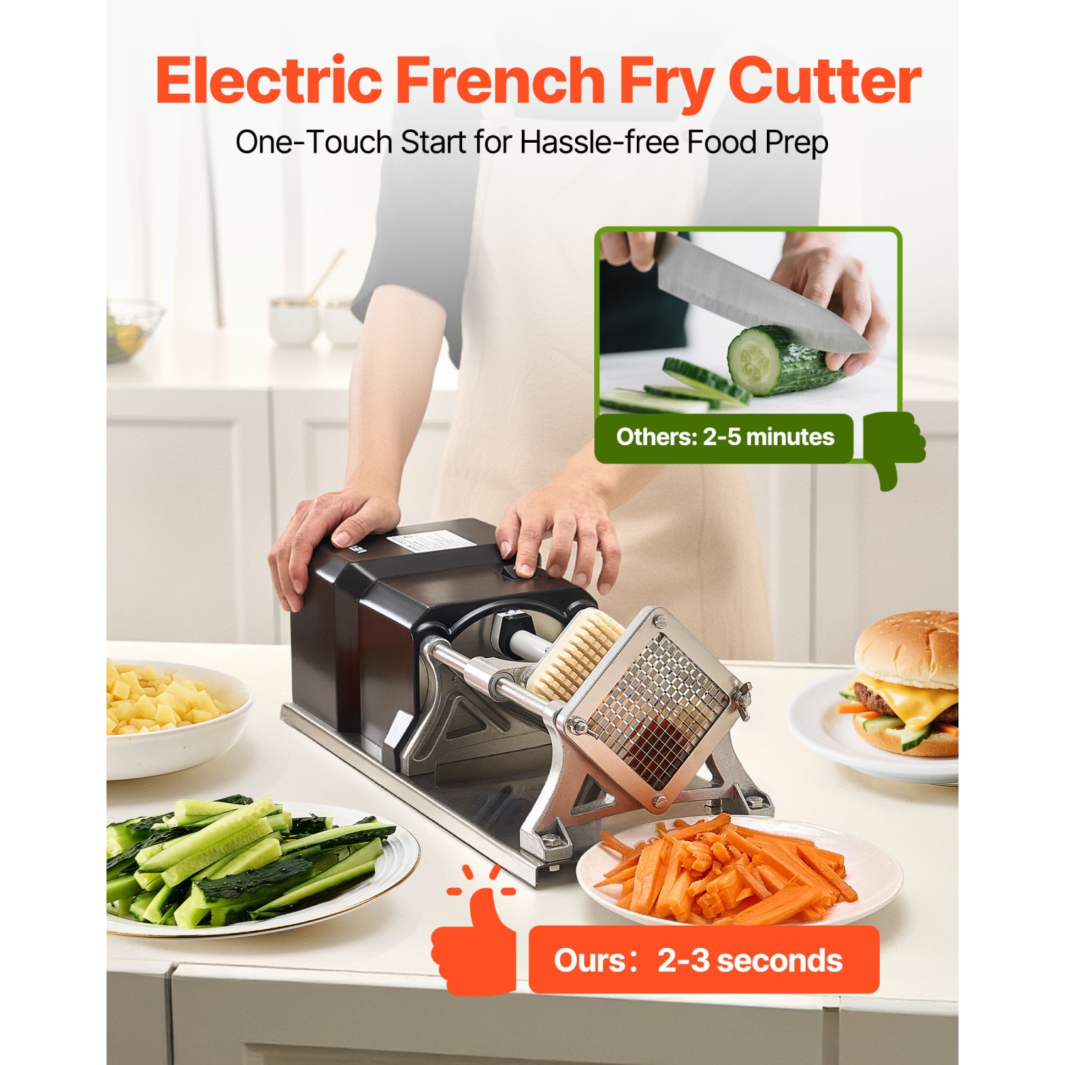 Coupe-frites commercial VEVOR, hachoir à fruits et légumes en acier inoxydable avec 3 lames de rechange 3/8-po 1/4-po de 1/2-po, trancheuse