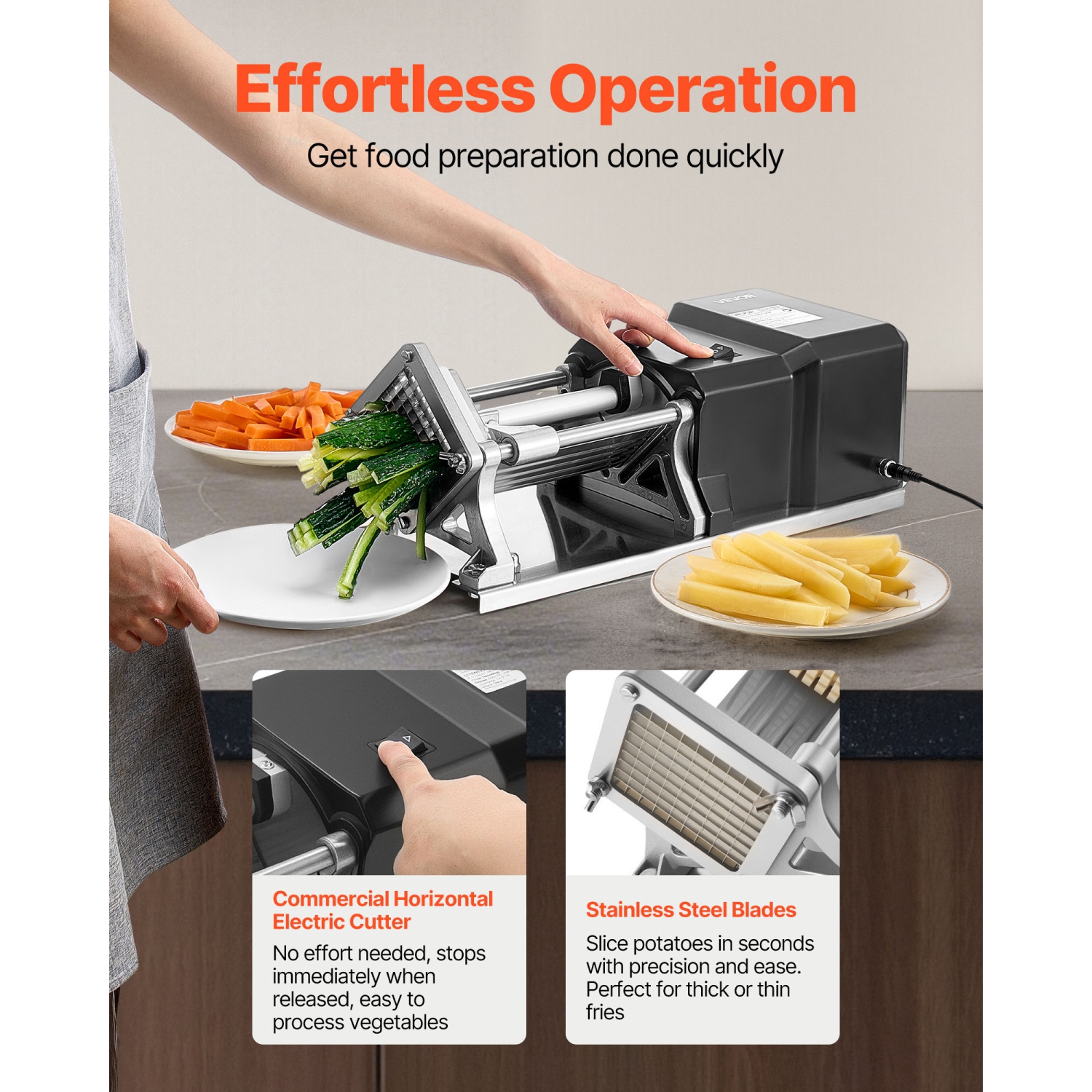 Coupe-frites commercial VEVOR, hachoir à fruits et légumes en acier inoxydable avec 3 lames de rechange 3/8-po 1/4-po de 1/2-po, trancheuse