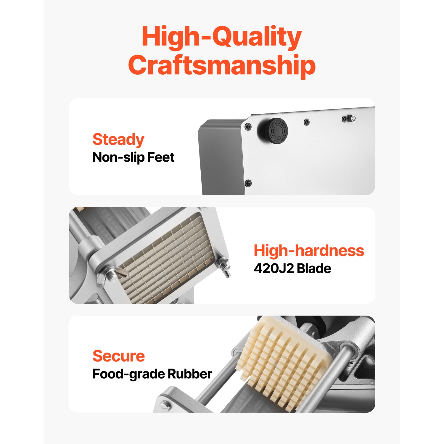 Coupe-frites commercial VEVOR, hachoir à fruits et légumes en acier inoxydable avec 3 lames de rechange 3/8-po 1/4-po de 1/2-po, trancheuse