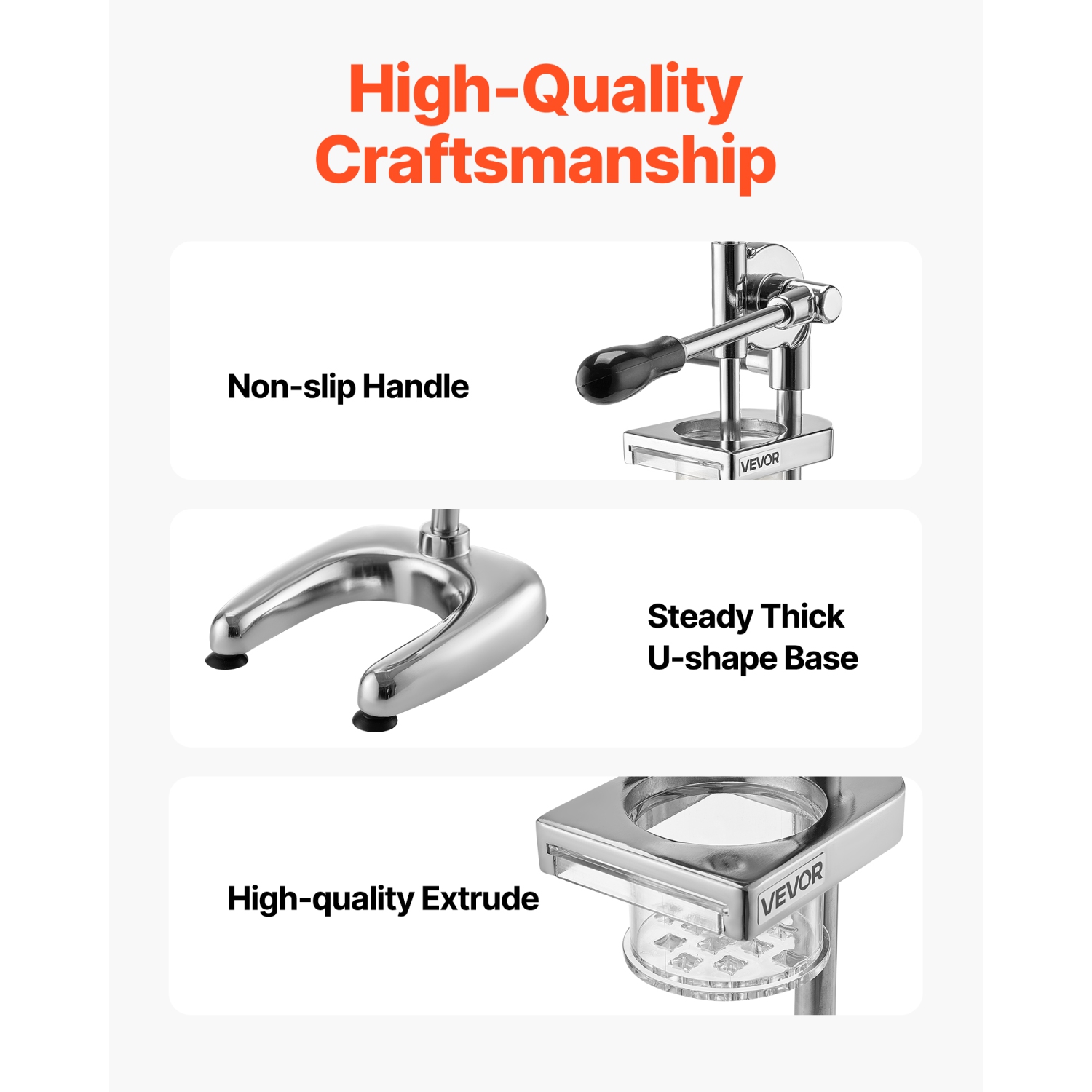Coupe-frites commercial VEVOR, pilon de pommes de terre frites en acier inoxydable, machine à frites avec extrudeuse coulissante, pilon manuel pour