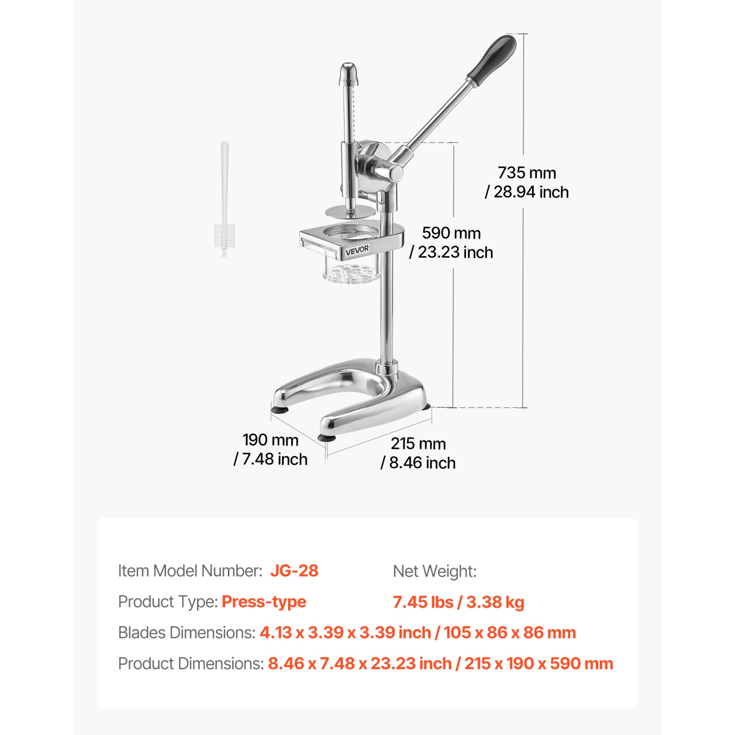 Coupe-frites commercial VEVOR, pilon de pommes de terre frites en acier inoxydable, machine à frites avec extrudeuse coulissante, pilon manuel pour
