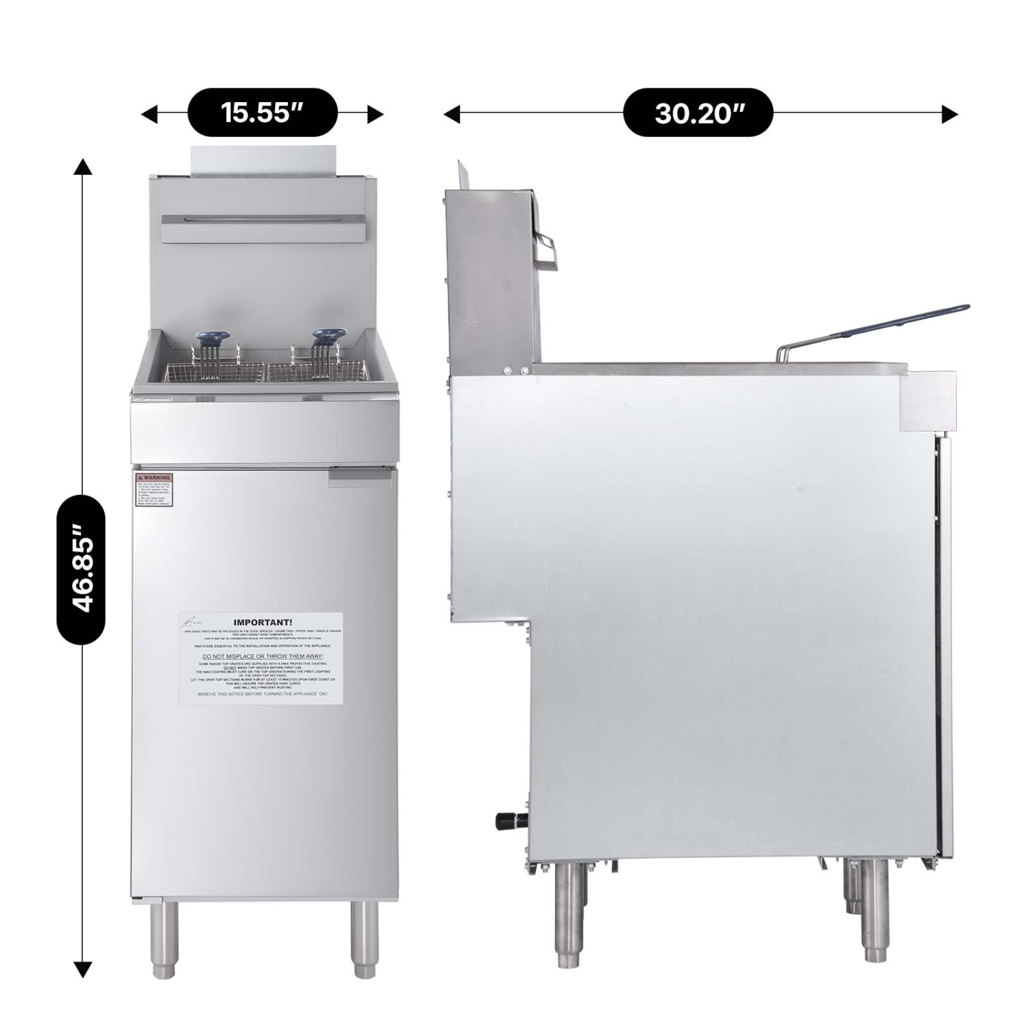 VEVOR 90,000 BTU Commercial Deep Fryer, 3-Burner Fryer for Restaurants, Stainless Steel Floor Standing, with Dual Baskets and Adjustable Temp,