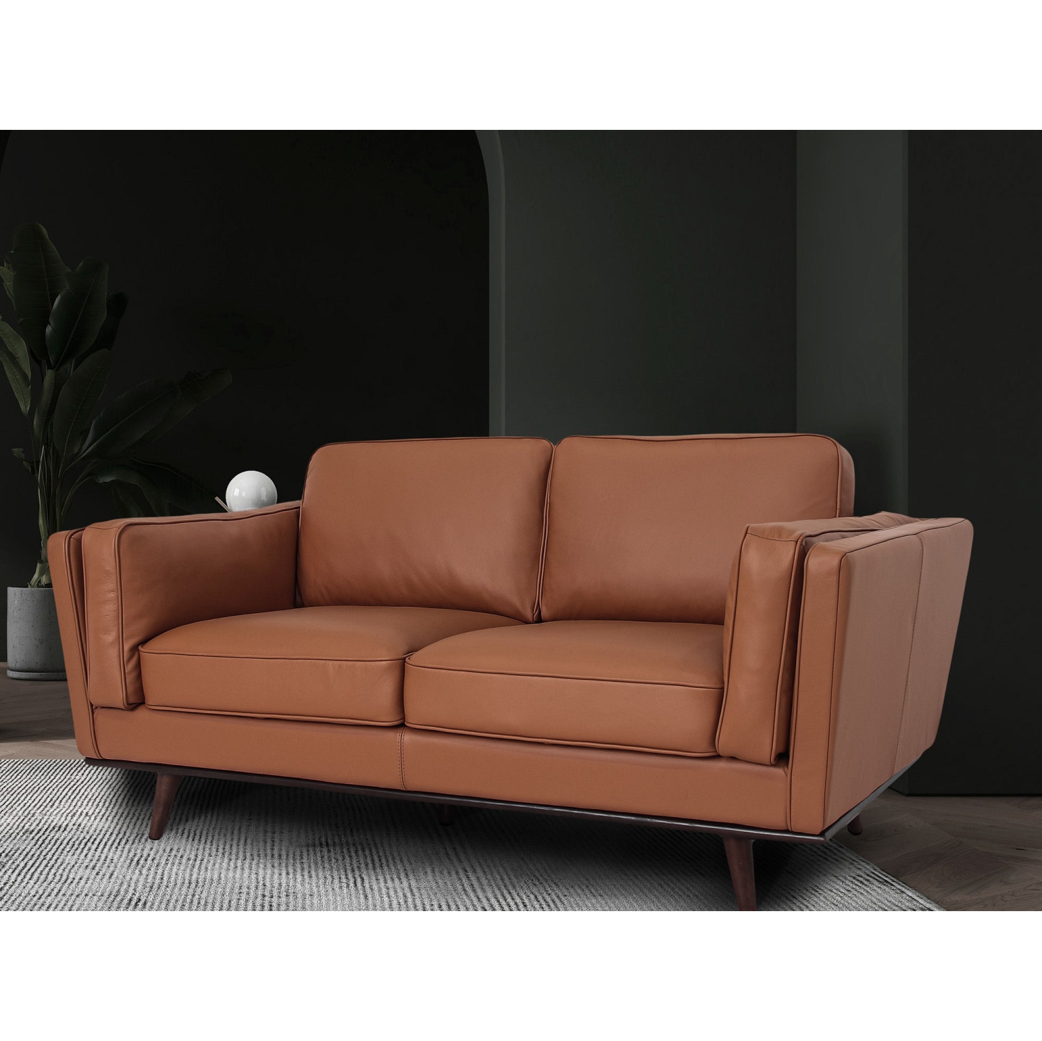 Canapé 2 places en cuir de qualité supérieure avec bourre en fibres ouvertes et plumes de Luxana Home – Marron