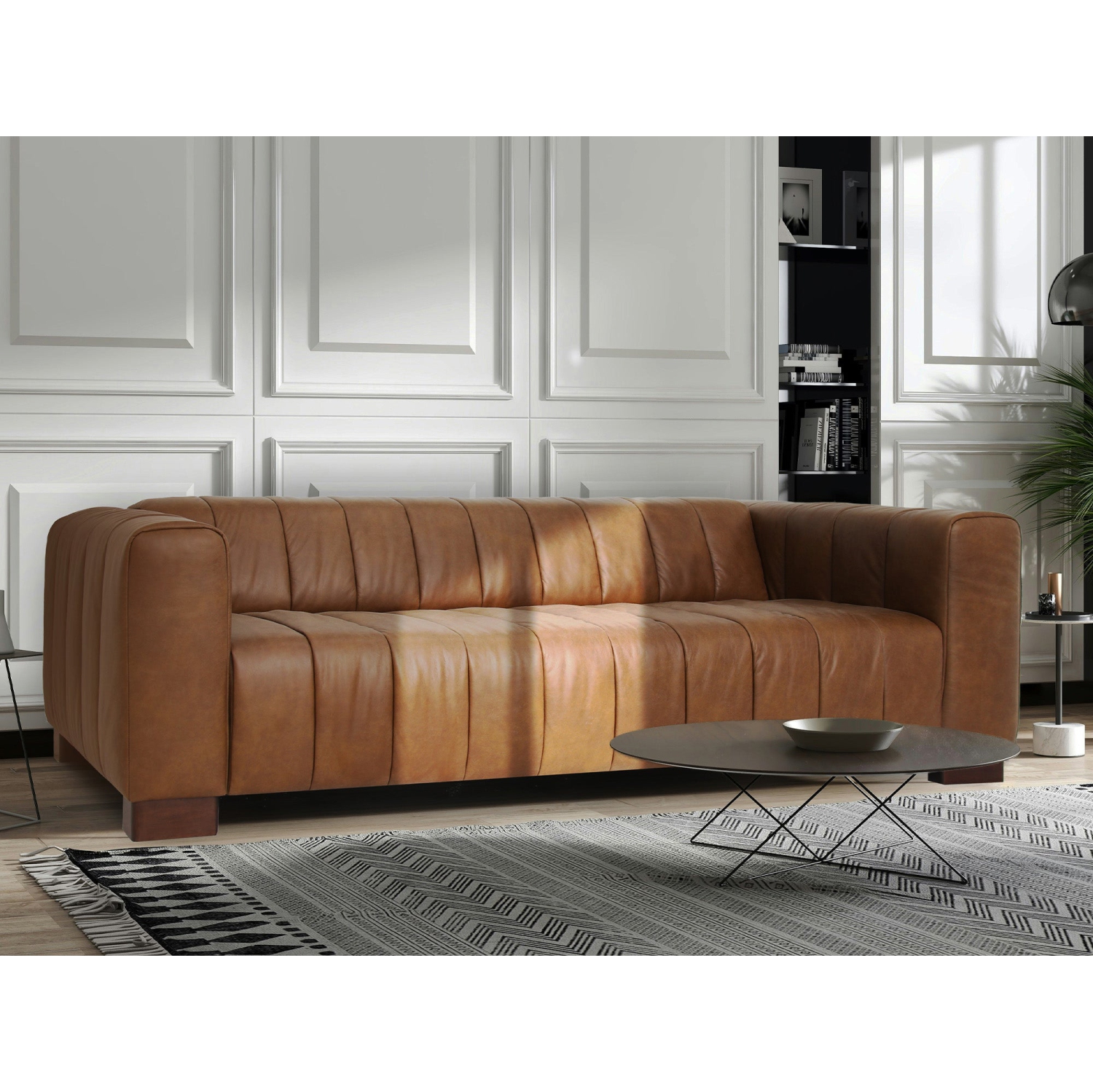 Luxana Home Sofa à 3 places en cuir de qualité supérieure d'aspect rétro Pattes en chêne massif – Chocolat noir