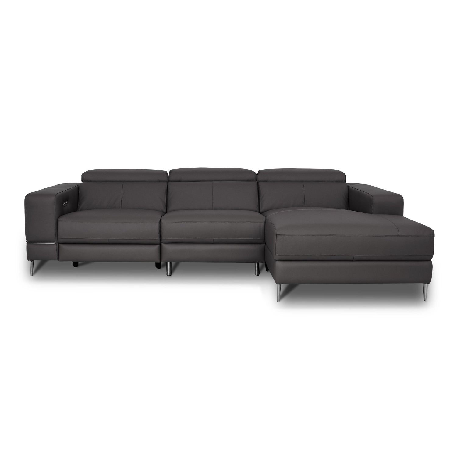 Luxana Home Sofa Lounge 3 places cuir Sculted haut de gamme coussins en mousse haute densité sculptés, pattes en métal au fini chromé, inclinable