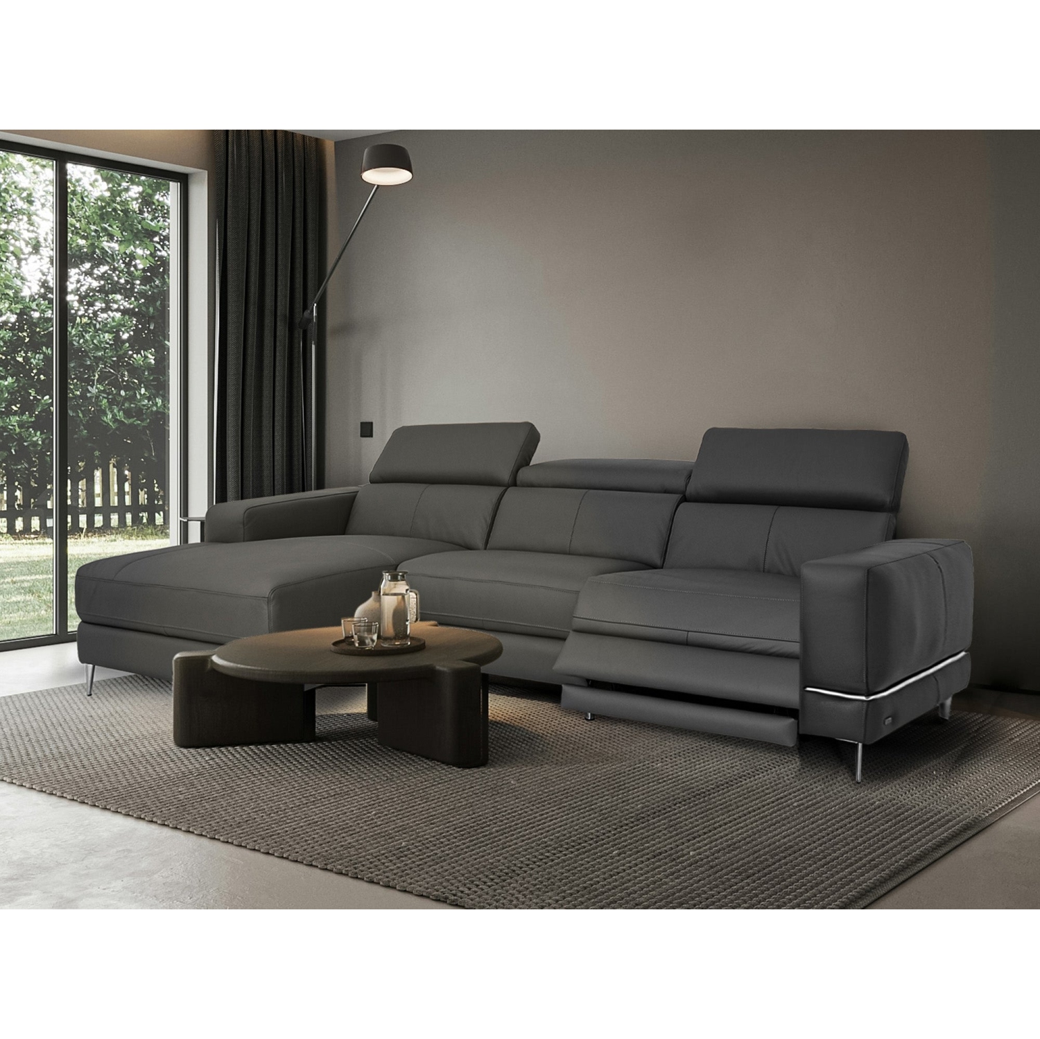 Luxana Home Sofa Lounge 3 places cuir Sculted mousse haute densité cuir de qualité supérieure - Gris