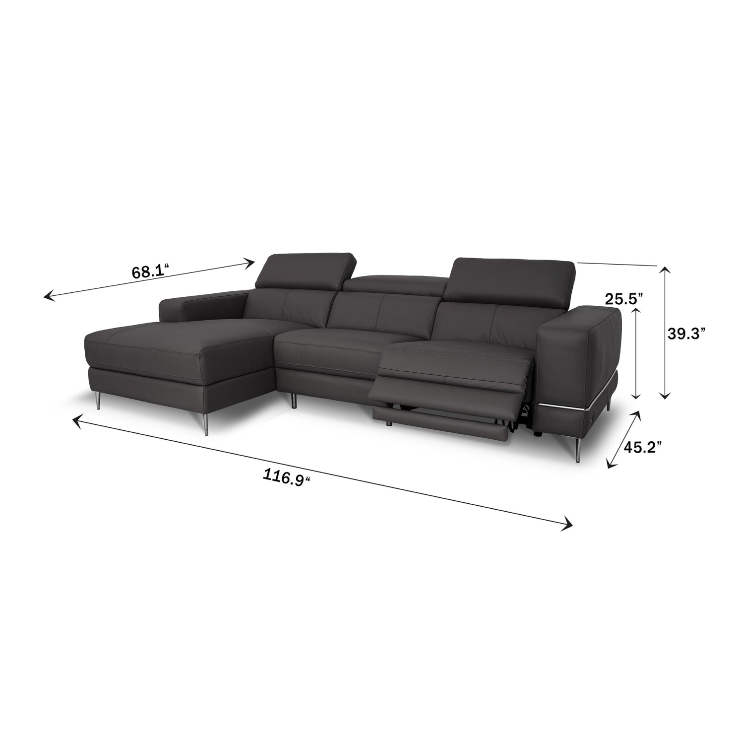 Luxana Home Sofa Lounge 3 places cuir Sculted mousse haute densité cuir de qualité supérieure - Gris