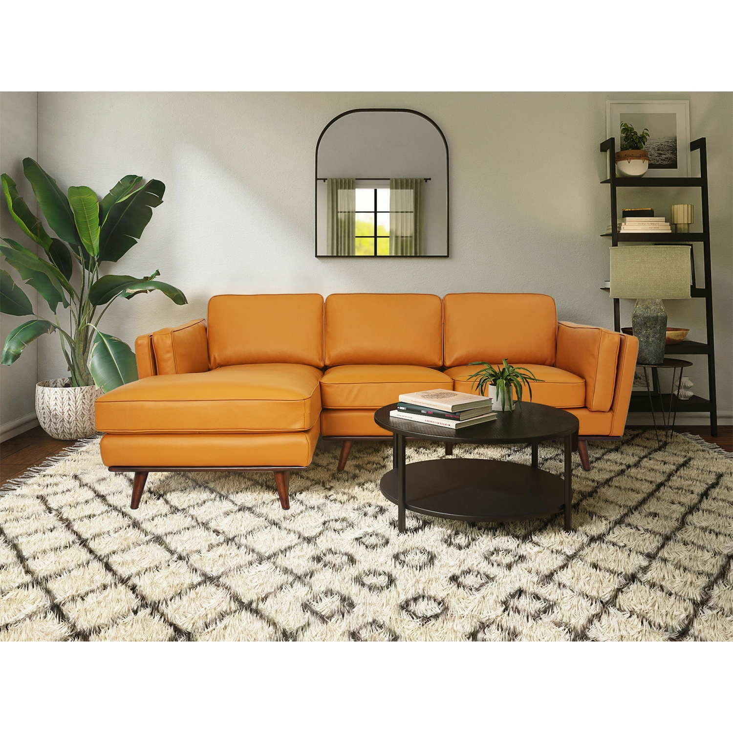 Luxana Home Sofa 3 places, salon gauche, coussins en mousse haute densité sculptée de qualité supérieure – Cognac