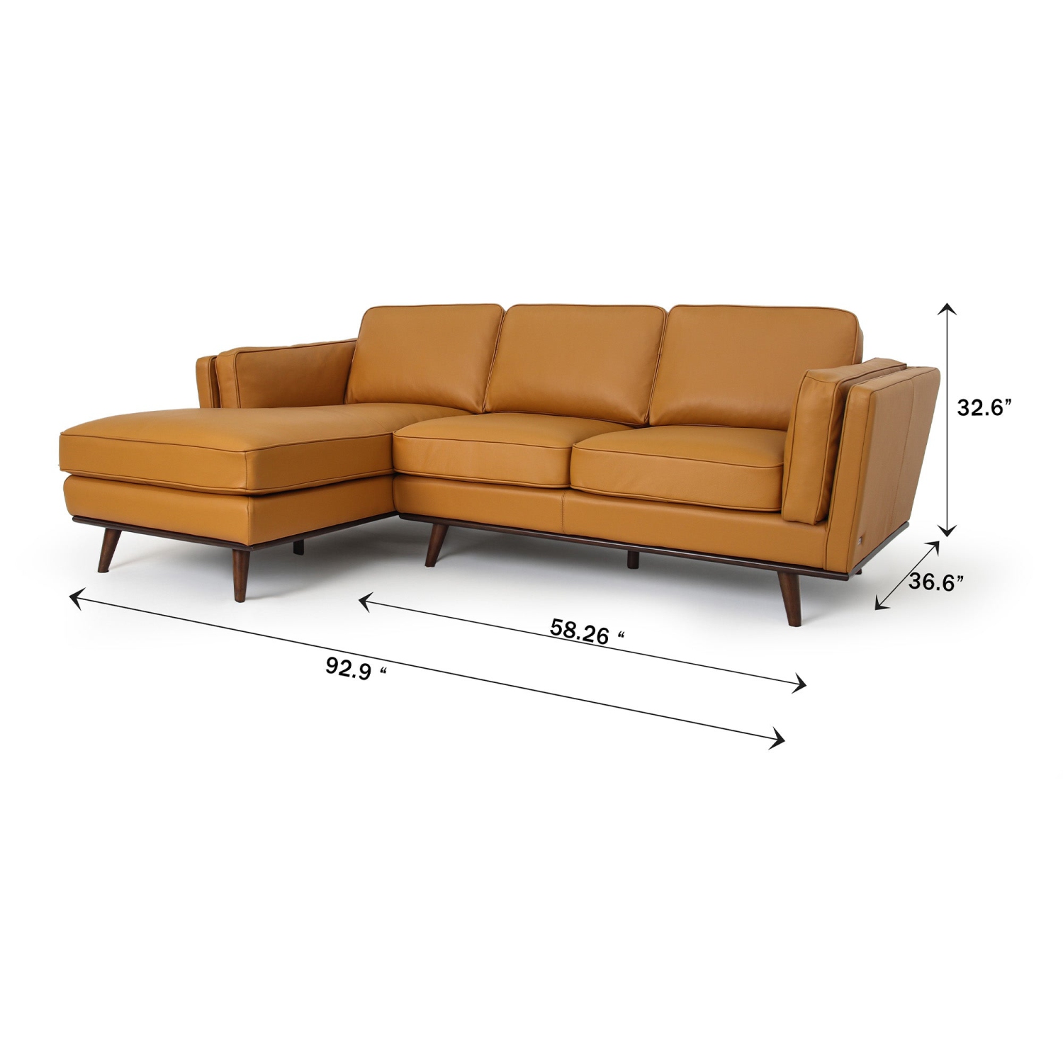 Luxana Home Sofa 3 places, salon gauche, coussins en mousse haute densité sculptée de qualité supérieure – Cognac