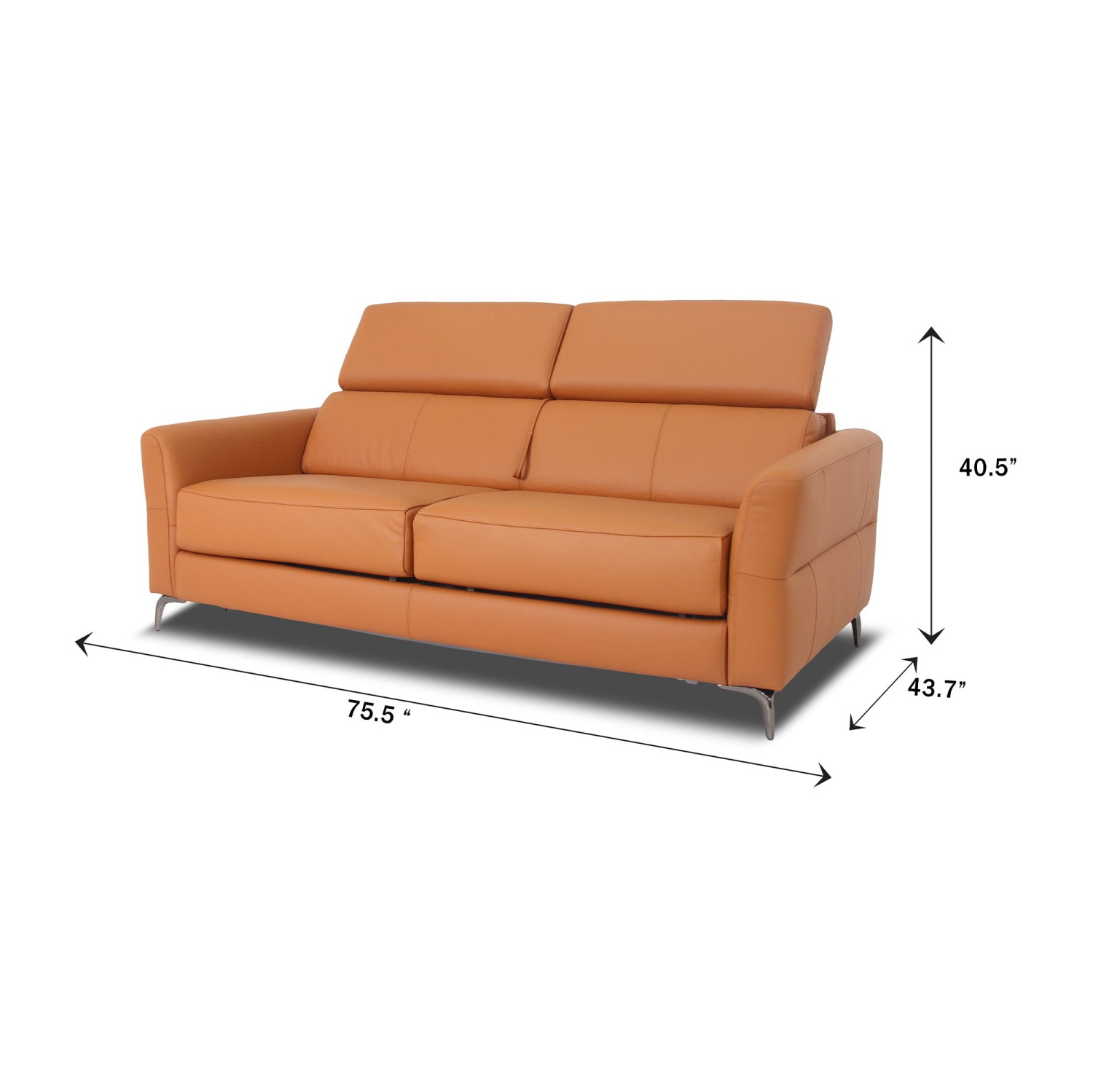 Canapé-lit 2 places avec appuie-tête réglable Matelas haut de gamme EN LATEX intégré Cuir de qualité supérieure – Cognac