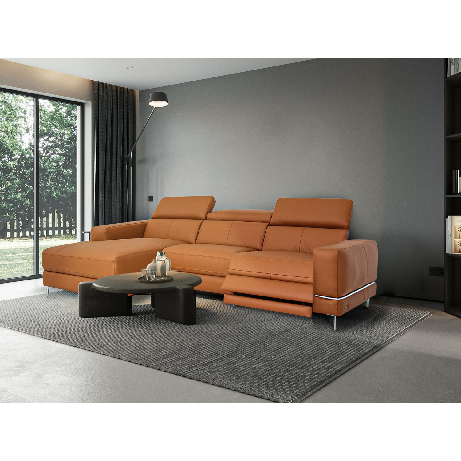 Luxana Home Sofa-salon 3 places cuir de qualité supérieure Chase gauche Coussins en mousse haute densité sculptés de qualité supérieure Pieds en