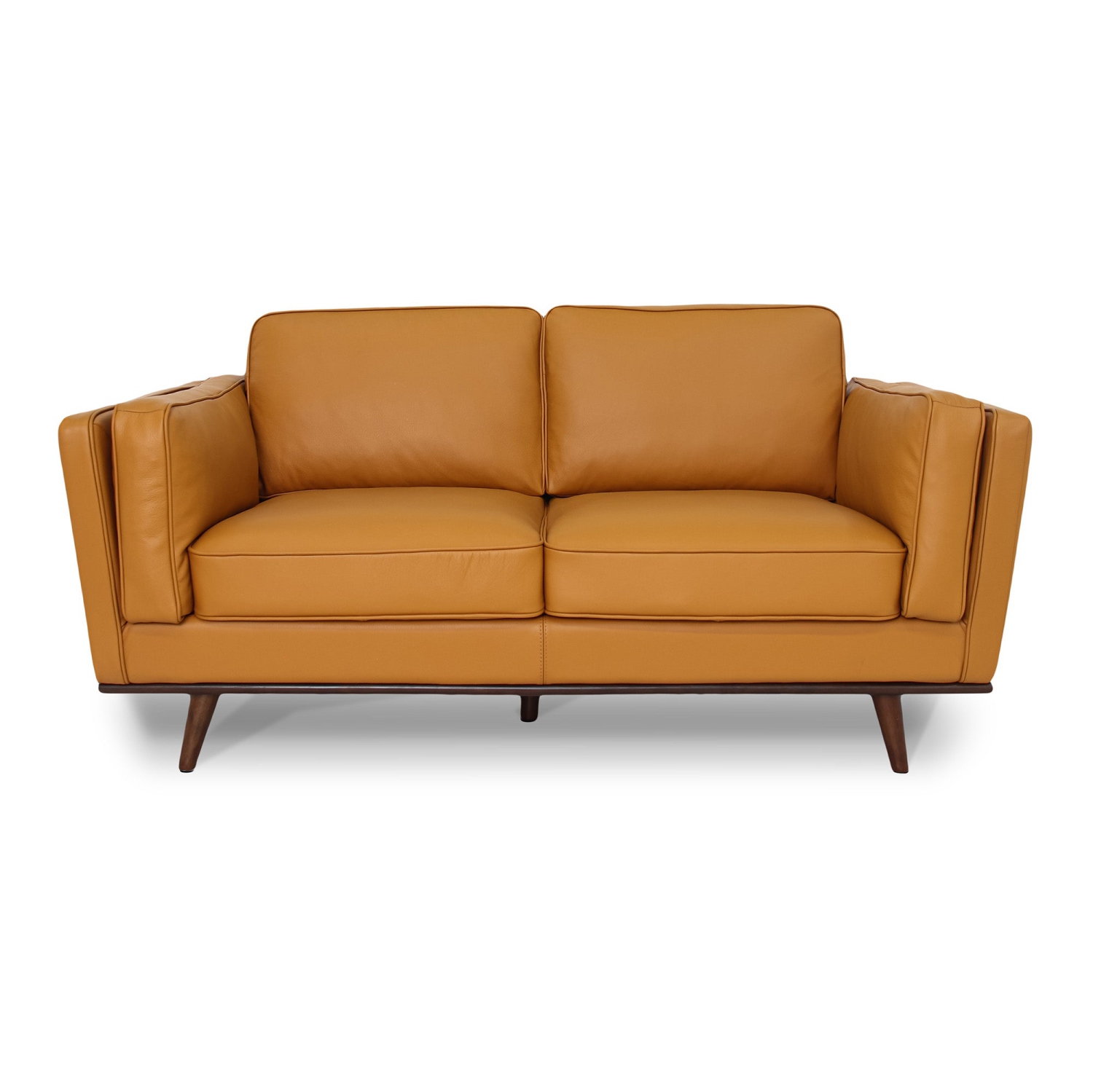 Canapé 2 places en cuir de qualité supérieure avec bourre en fibres ouvertes et plumes de Luxana Home – Cognac