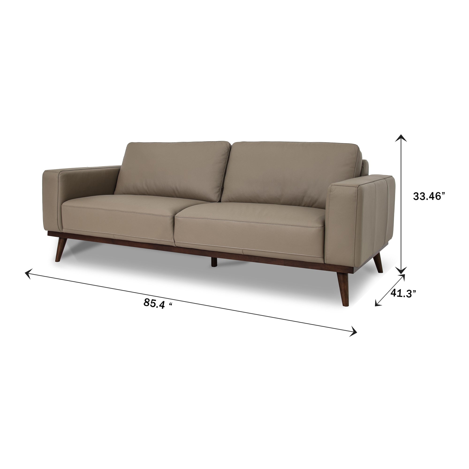 Luxana Home Sofa 3 places cuir aniline pleine fleur avec fini mat Buttery mousse haute densité avec fibres et plumes pattes en chêne massif – Gris
