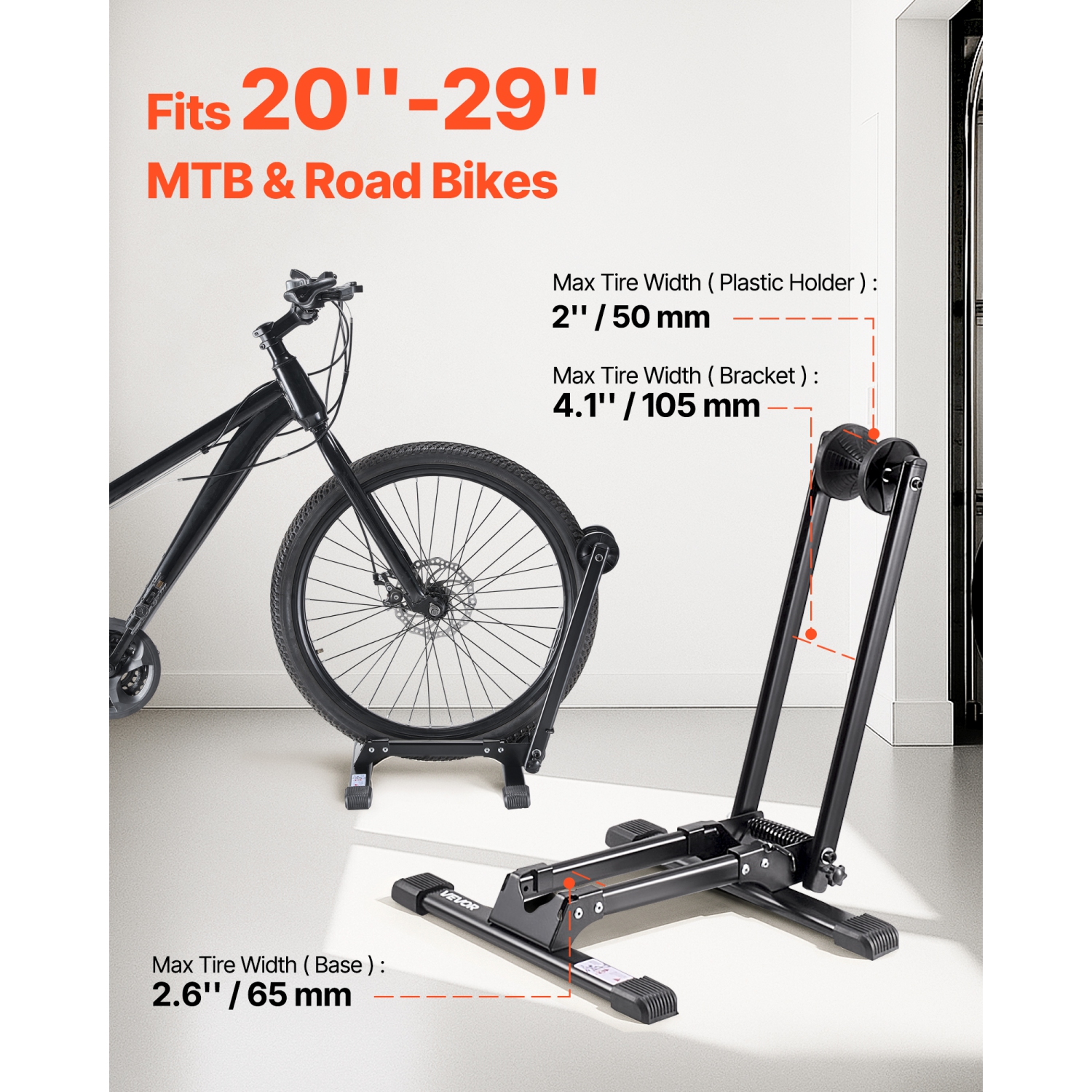 VEVOR 2 Pack Bike Racks , Fits 20 to 29 Inch Mountain & Road Bikes, Alloy Steel Rust-Resistant Bike Floor Stand Rack, Foldable Bicycle Stand for