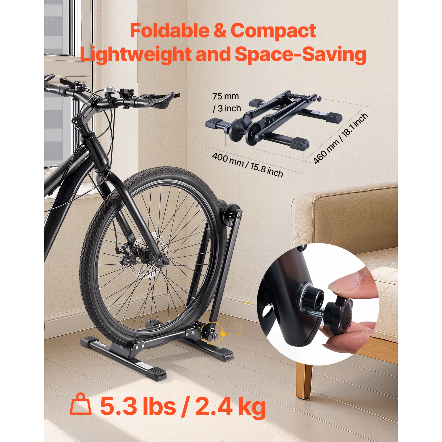 VEVOR 2 Pack Bike Racks , Fits 20 to 29 Inch Mountain & Road Bikes, Alloy Steel Rust-Resistant Bike Floor Stand Rack, Foldable Bicycle Stand for