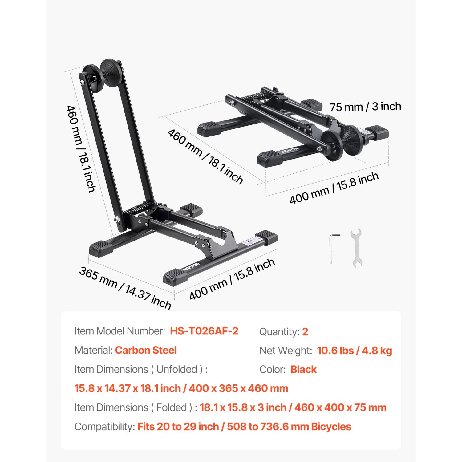 VEVOR 2 Pack Bike Racks , Fits 20 to 29 Inch Mountain & Road Bikes, Alloy Steel Rust-Resistant Bike Floor Stand Rack, Foldable Bicycle Stand for