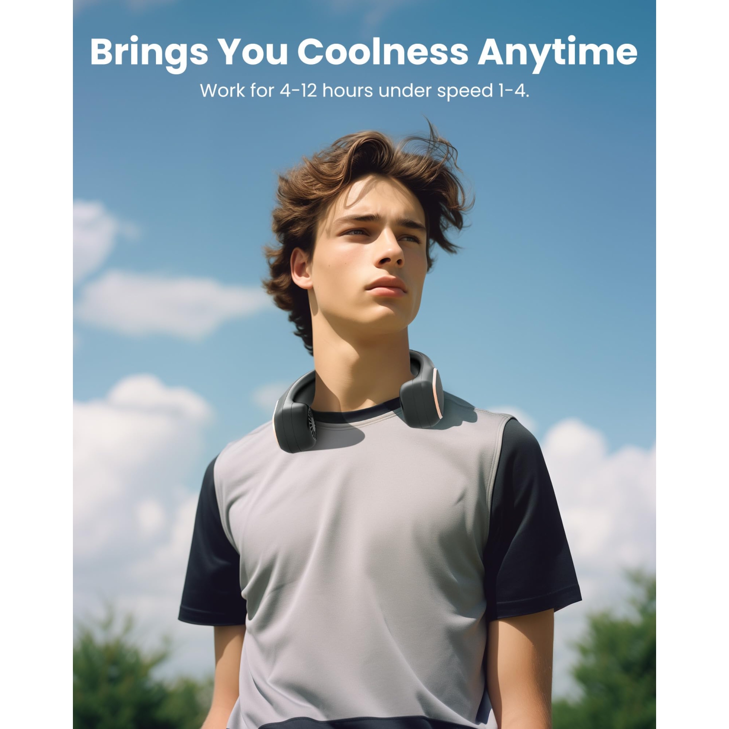 Ventilateur portatif pour le cou, ventilateur de cou sans pales rechargeable, recharge USB avec affichage numérique, idéal pour une utilisation en