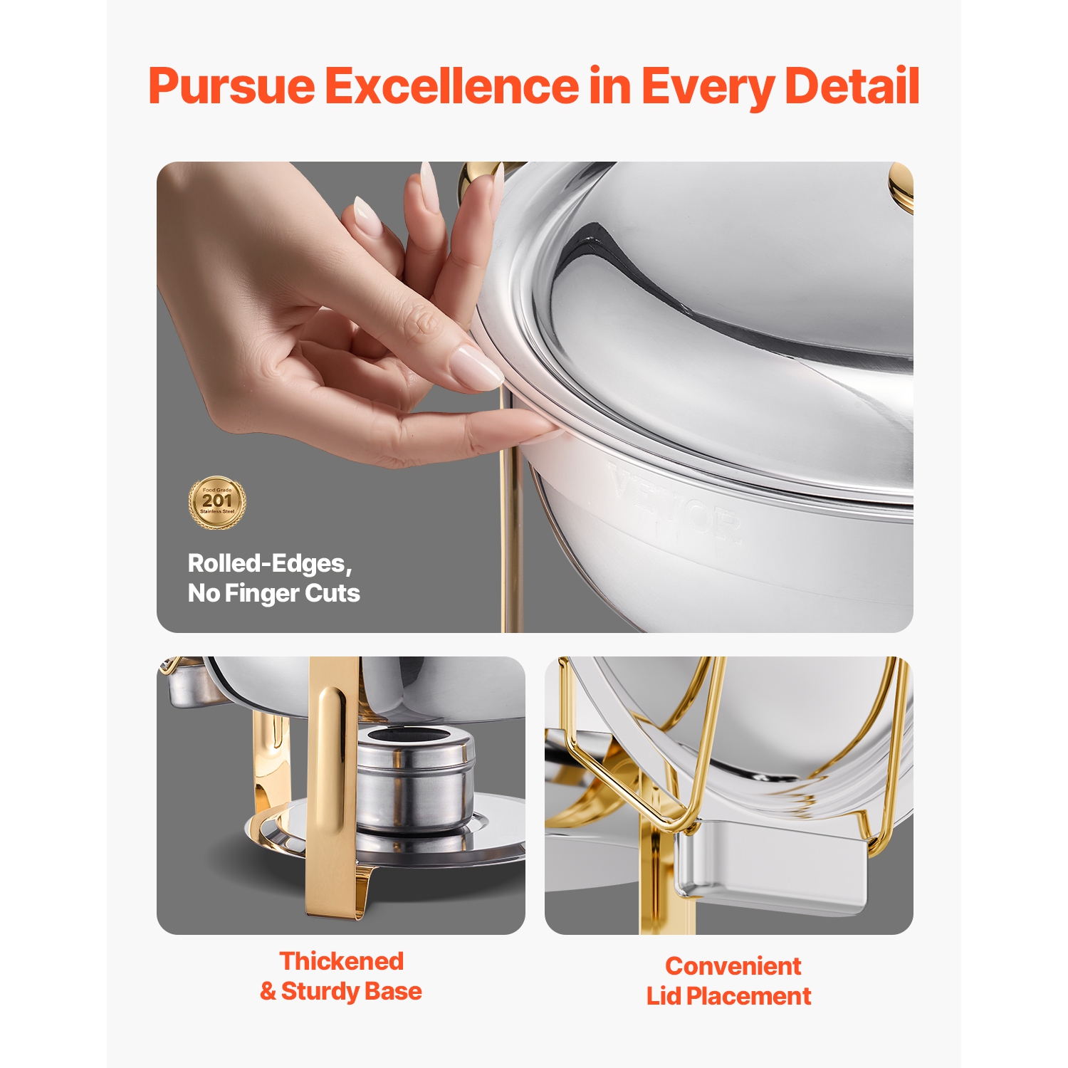 Ensemble de 4 plats à récurer de VEVOR 5&nbsp;Qt, une gaufrette en acier inoxydable avec 4 bacs pleine grandeur, un chauffe-plats rond avec