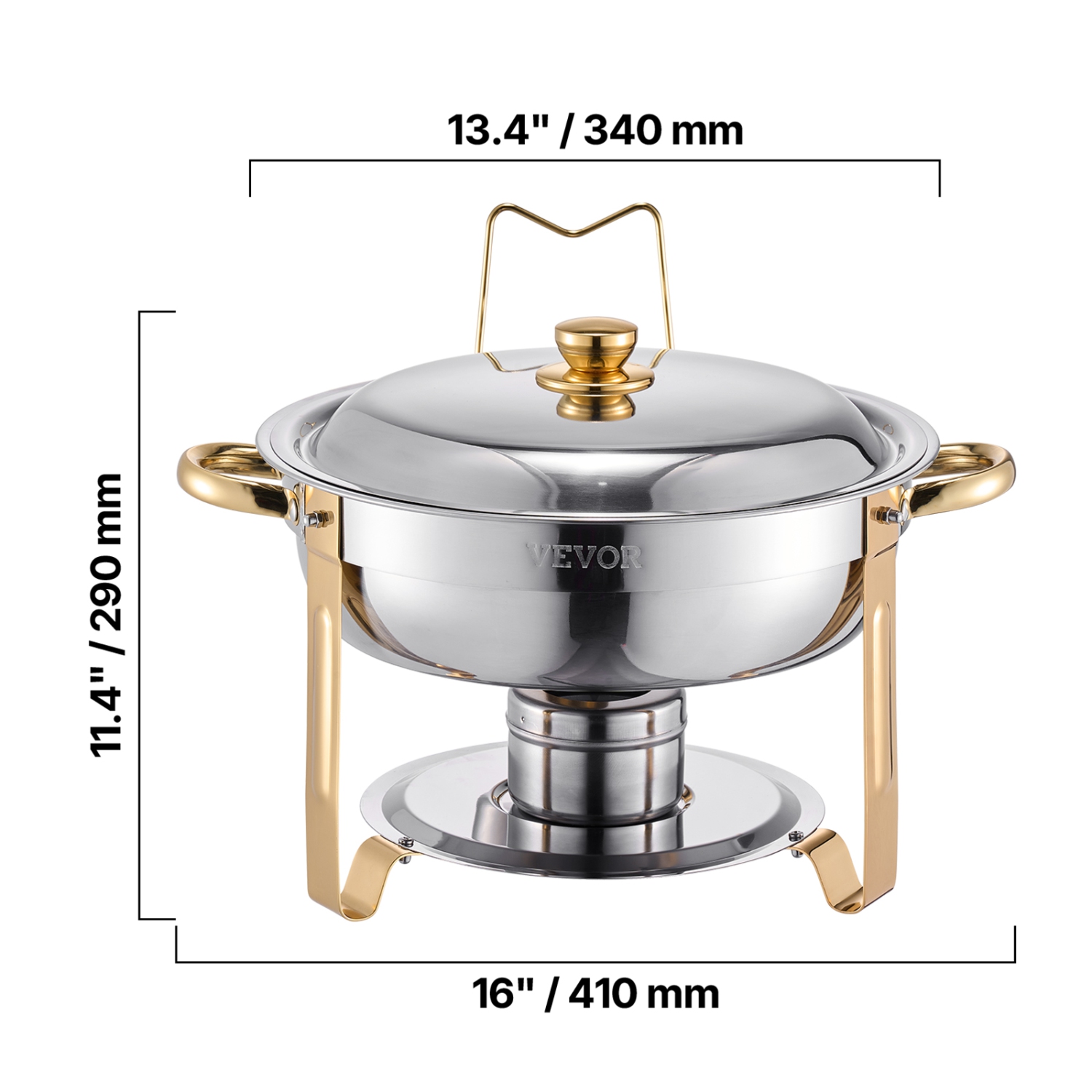 Ensemble de 4 plats à récurer de VEVOR 5&nbsp;Qt, une gaufrette en acier inoxydable avec 4 bacs pleine grandeur, un chauffe-plats rond avec