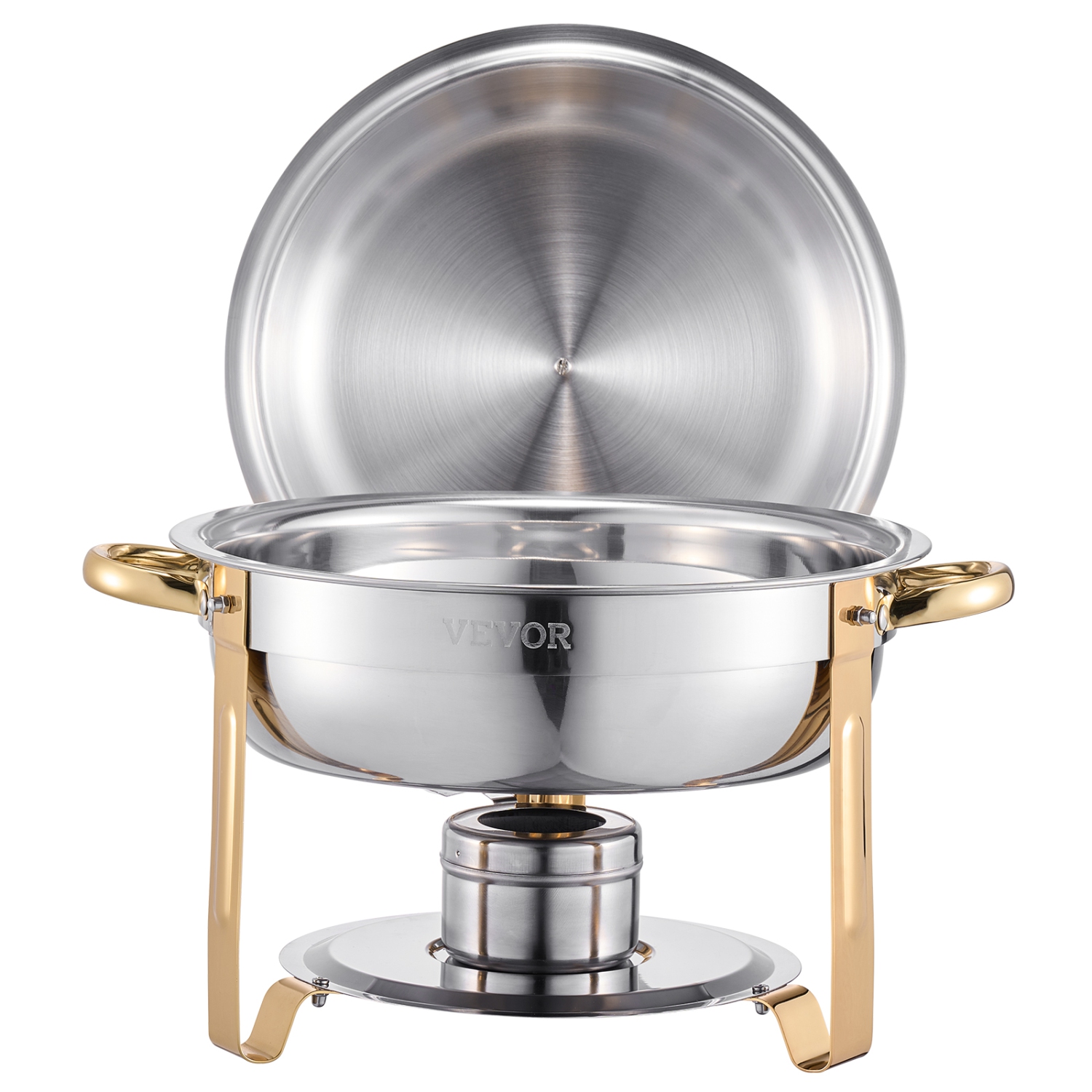 Ensemble de 4 plats à récurer de VEVOR 5&nbsp;Qt, une gaufrette en acier inoxydable avec 4 bacs pleine grandeur, un chauffe-plats rond avec