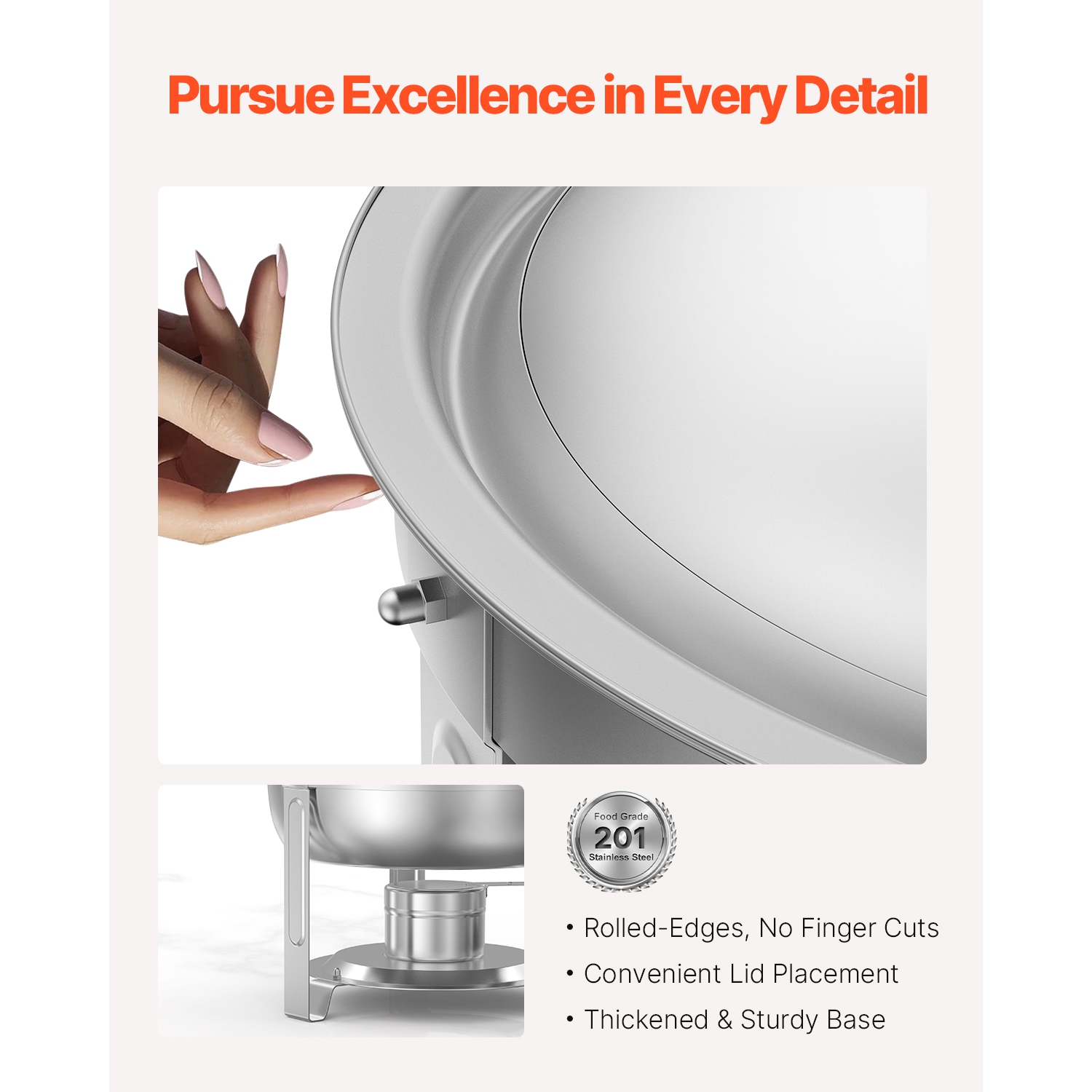 VEVOR 5 Qt 2 Pack Chafing Dish Buffet Set, Stainless Steel Chafer with 2 Full Size Pans, Round Catering Warmer Server with Lid Water Pan Folding