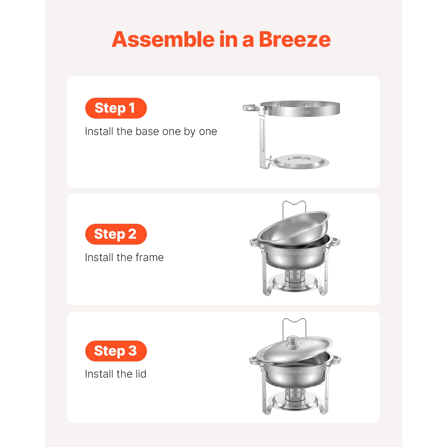 VEVOR 5 Qt 2 Pack Chafing Dish Buffet Set, Stainless Steel Chafer with 2 Full Size Pans, Round Catering Warmer Server with Lid Water Pan Folding