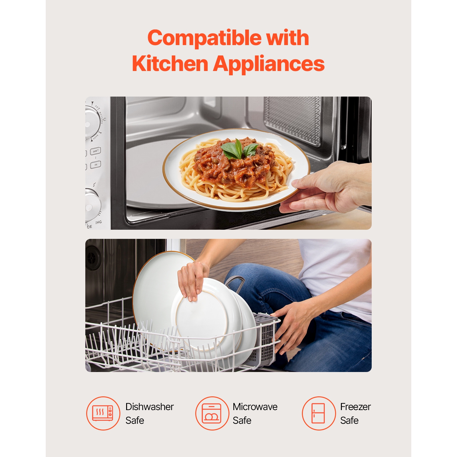 VEVOR 6 People Dinnerware Set, Round Plates and Bowls Sets, Scratch Resistant Ceramic Dinner Ware, Dishwasher and Microwave Suitable Kitchen Dishes,