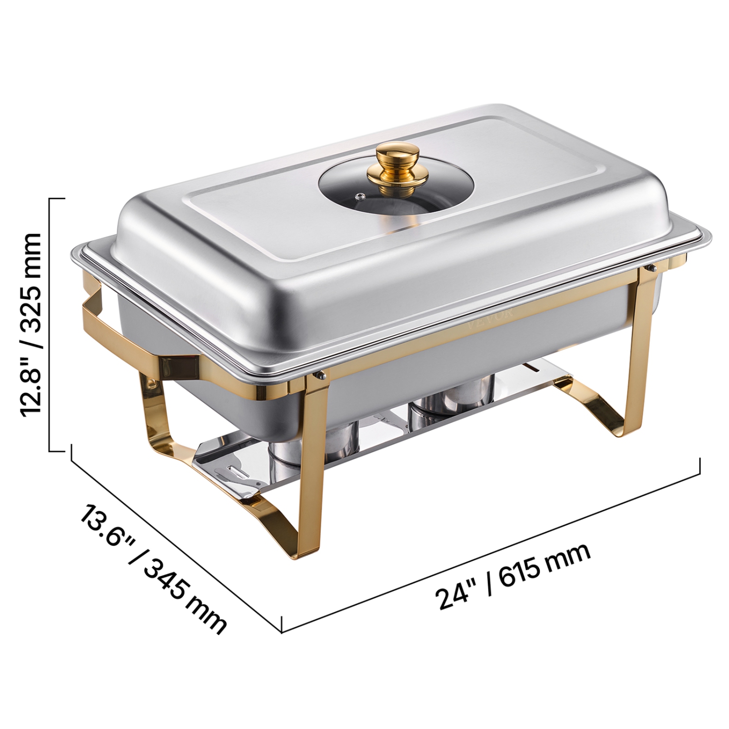 Ensemble de 4 plats à récurer de VEVOR 8 Qt, plateau en acier inoxydable avec 4 bacs pleine grandeur, plateau chauffant rectangulaire avec