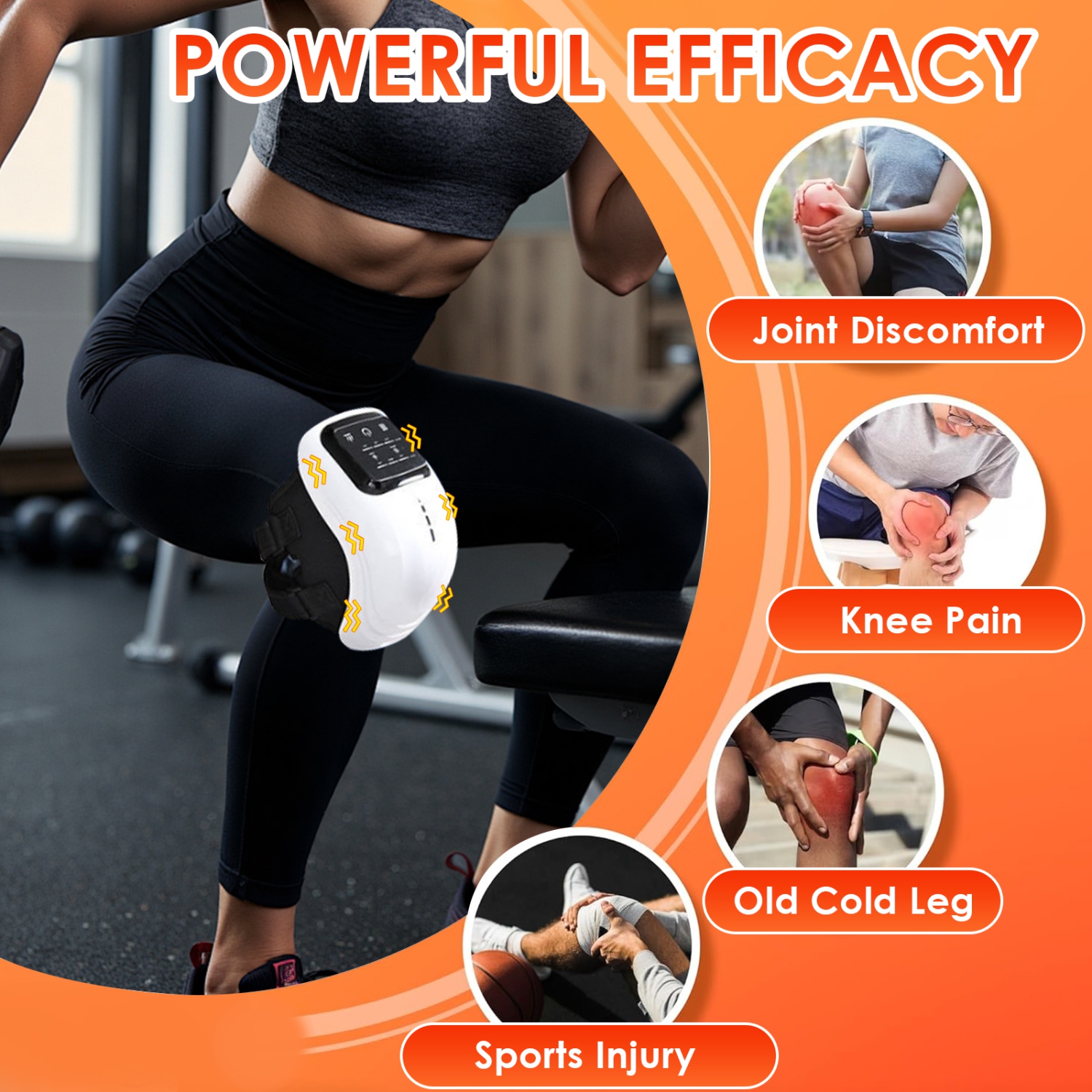 Infrared Therapeutic Knee Massager with Heating Function, 3 in 1 Wireless Knee Massager with Dot Screen for Pain Relief