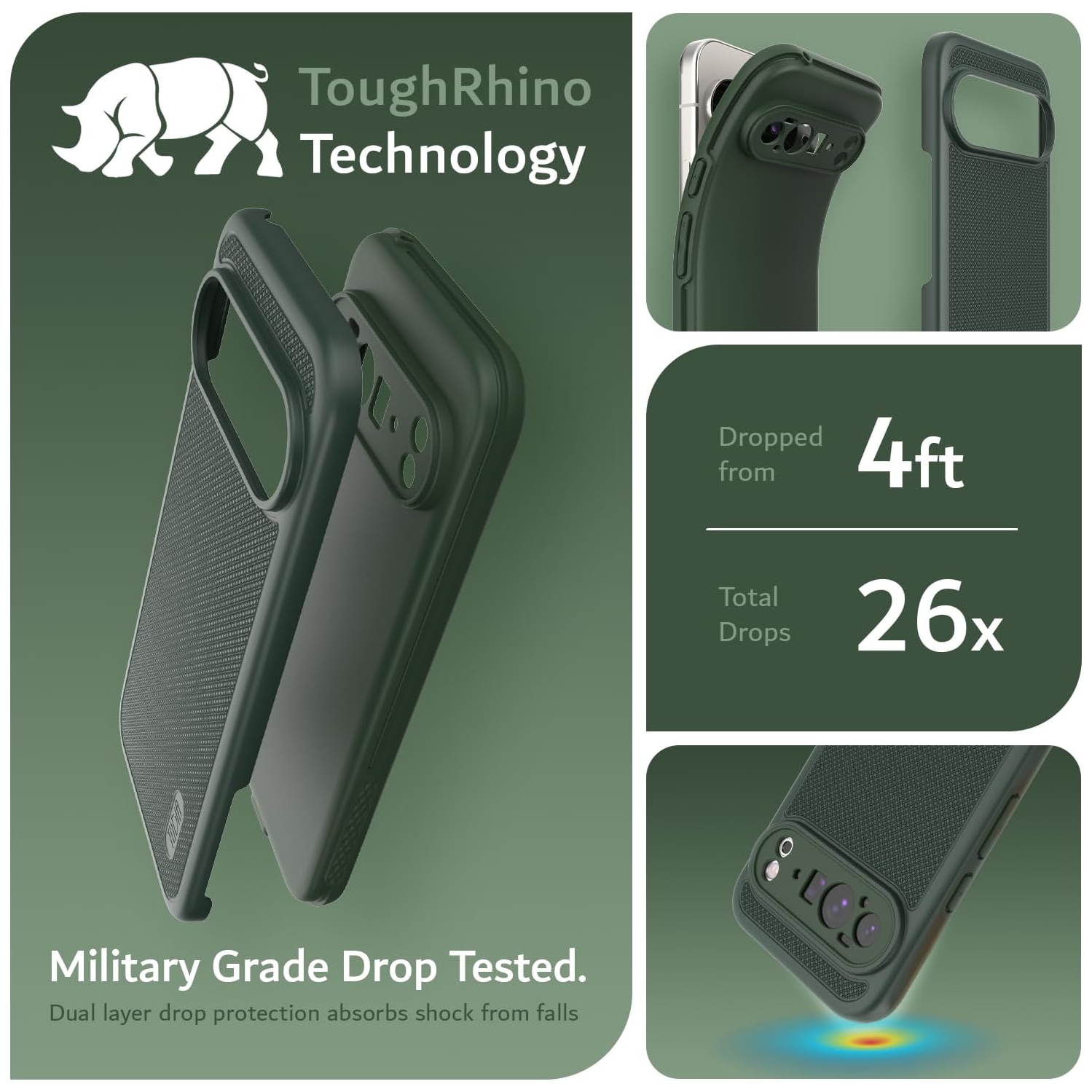 TUDIA MergeGrip Google Pixel 10 Pro XL Case 2025 Drop Tested - Pine Green