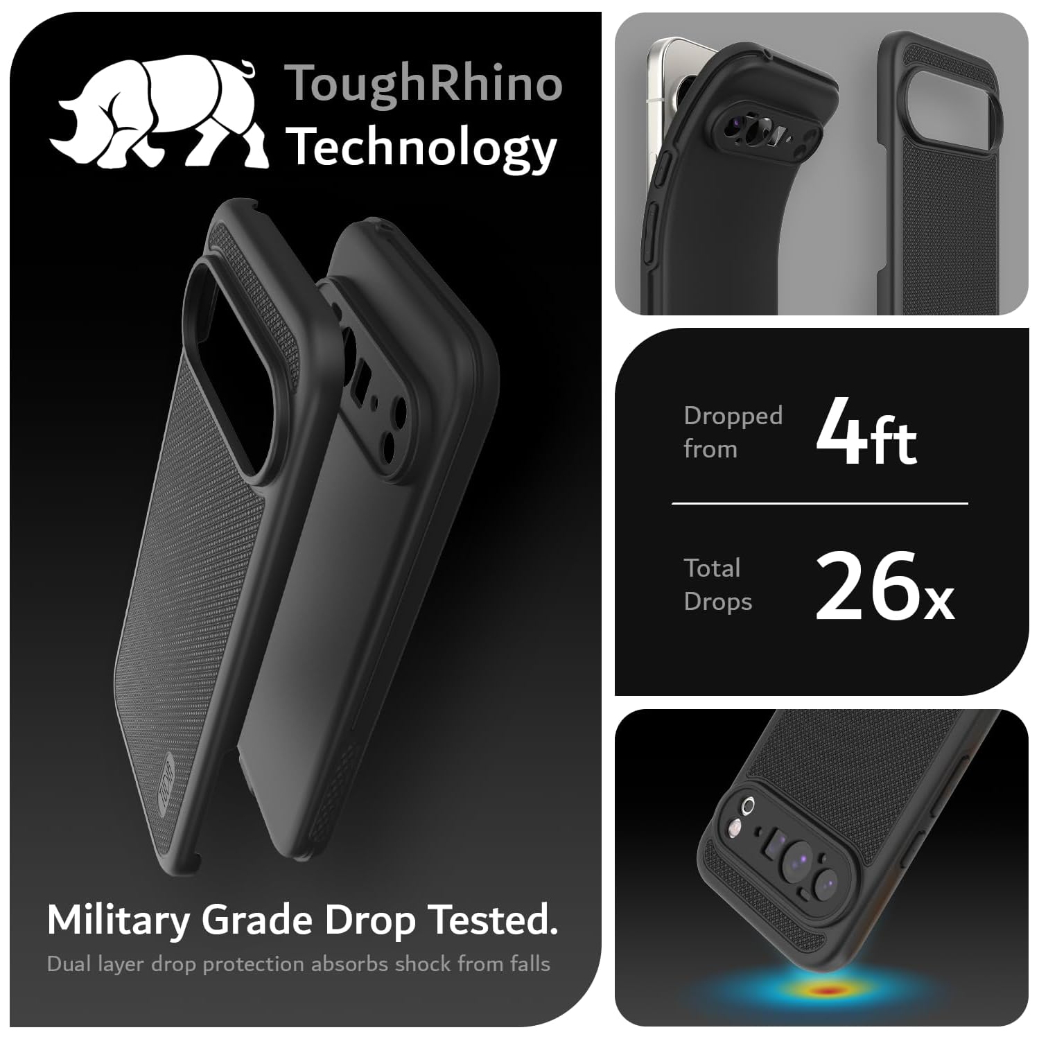 TUDIA MergeGrip Google Pixel 10 Pro XL Case 2025 Drop Tested - Black